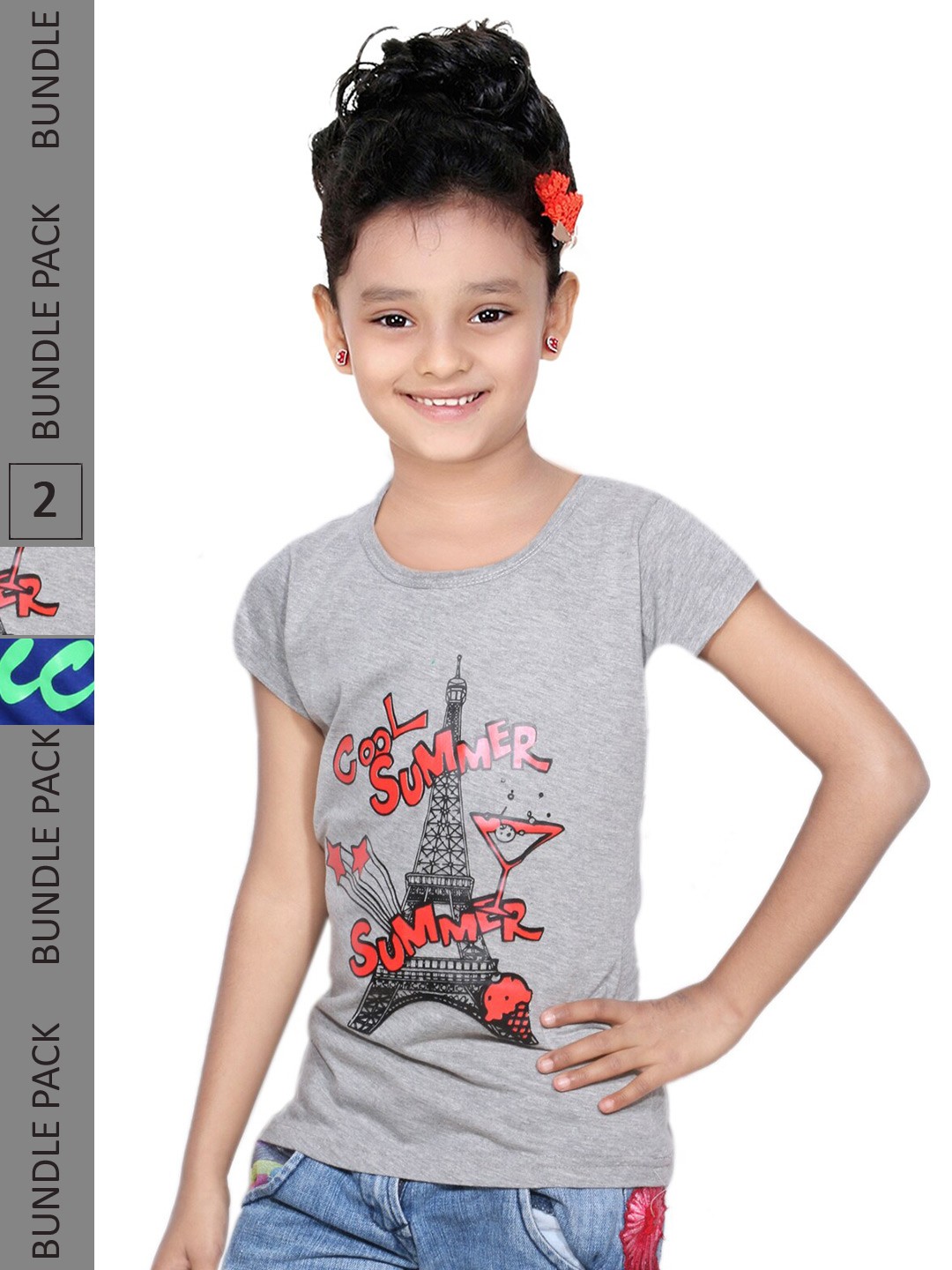 

IndiWeaves Girls Pack Of 2 Printed Pure Cotton T-shirts, Grey