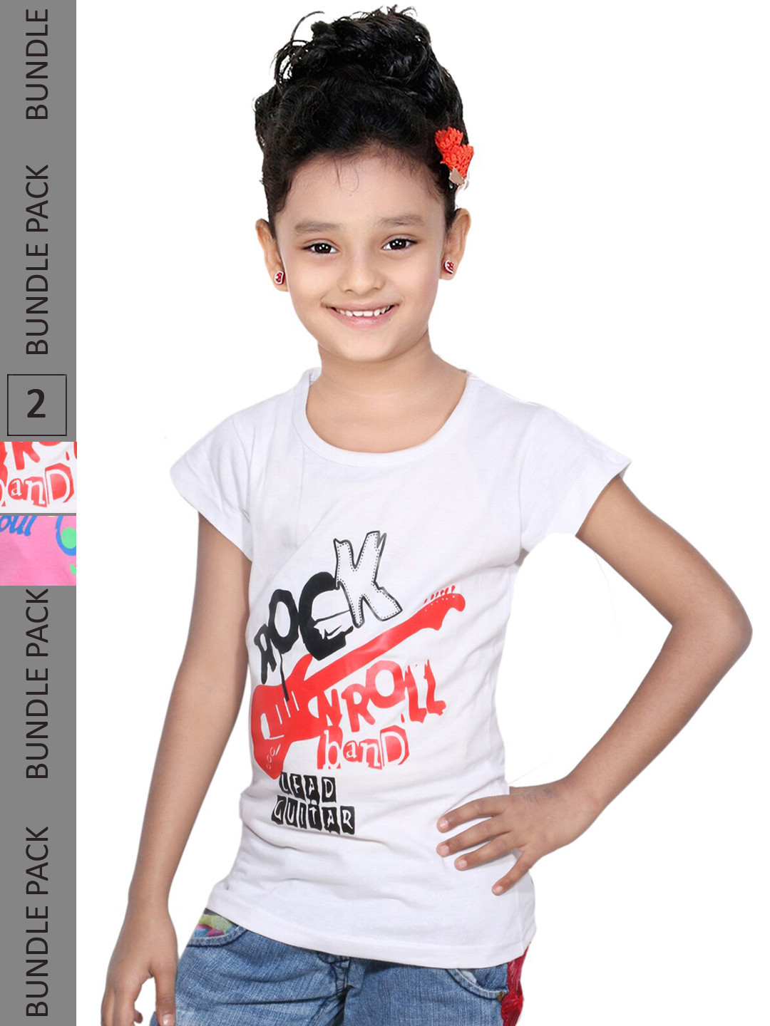 

IndiWeaves Girls Pack of 2 Typography Printed Cotton T-shirt, Pink