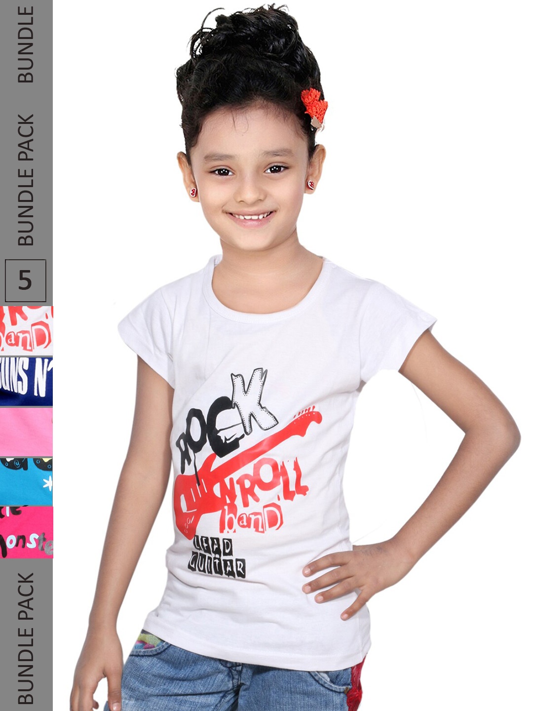 

IndiWeaves Girls Pack of 5 Typography Printed Regular Fit Cotton T-shirt, White