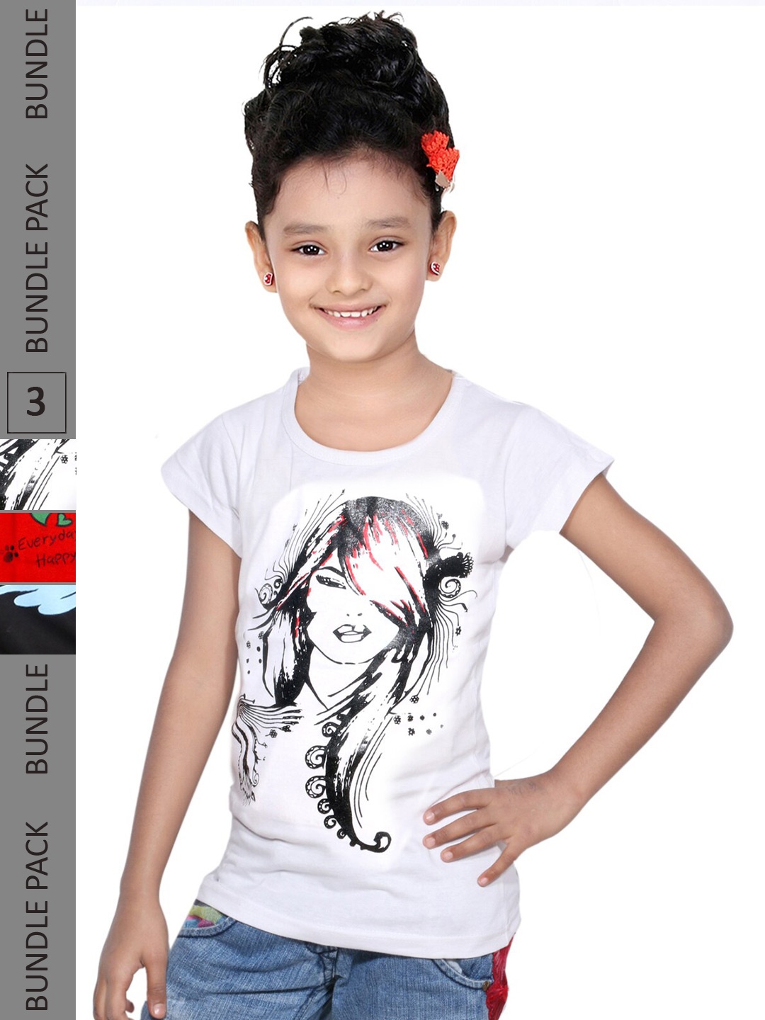 

IndiWeaves Girls Pack Of 3 Typography Printed Cotton T-Shirt, White
