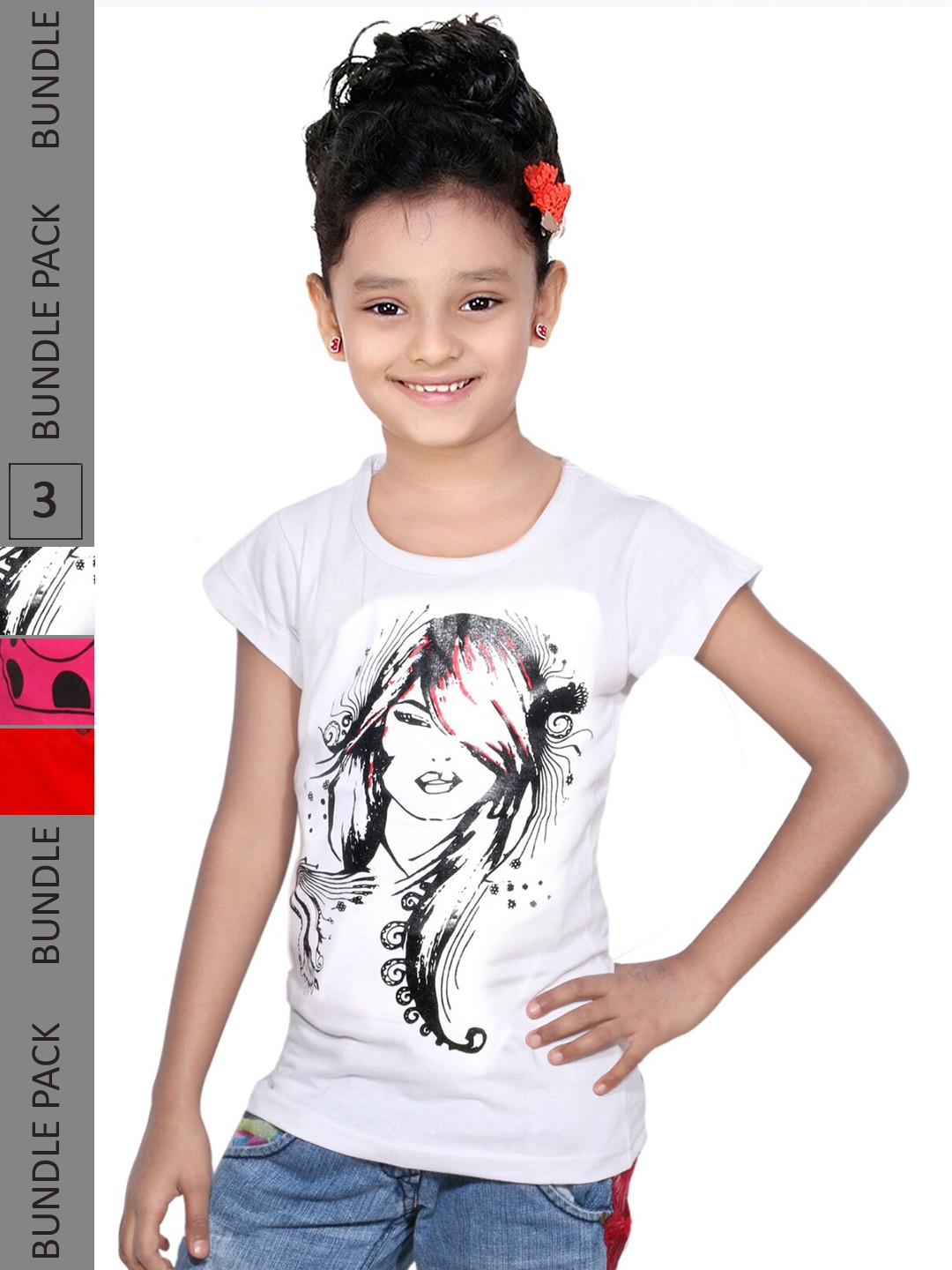 

IndiWeaves Girls Pack Of 3 Graphic Printed Pure Cotton T-shirt, White