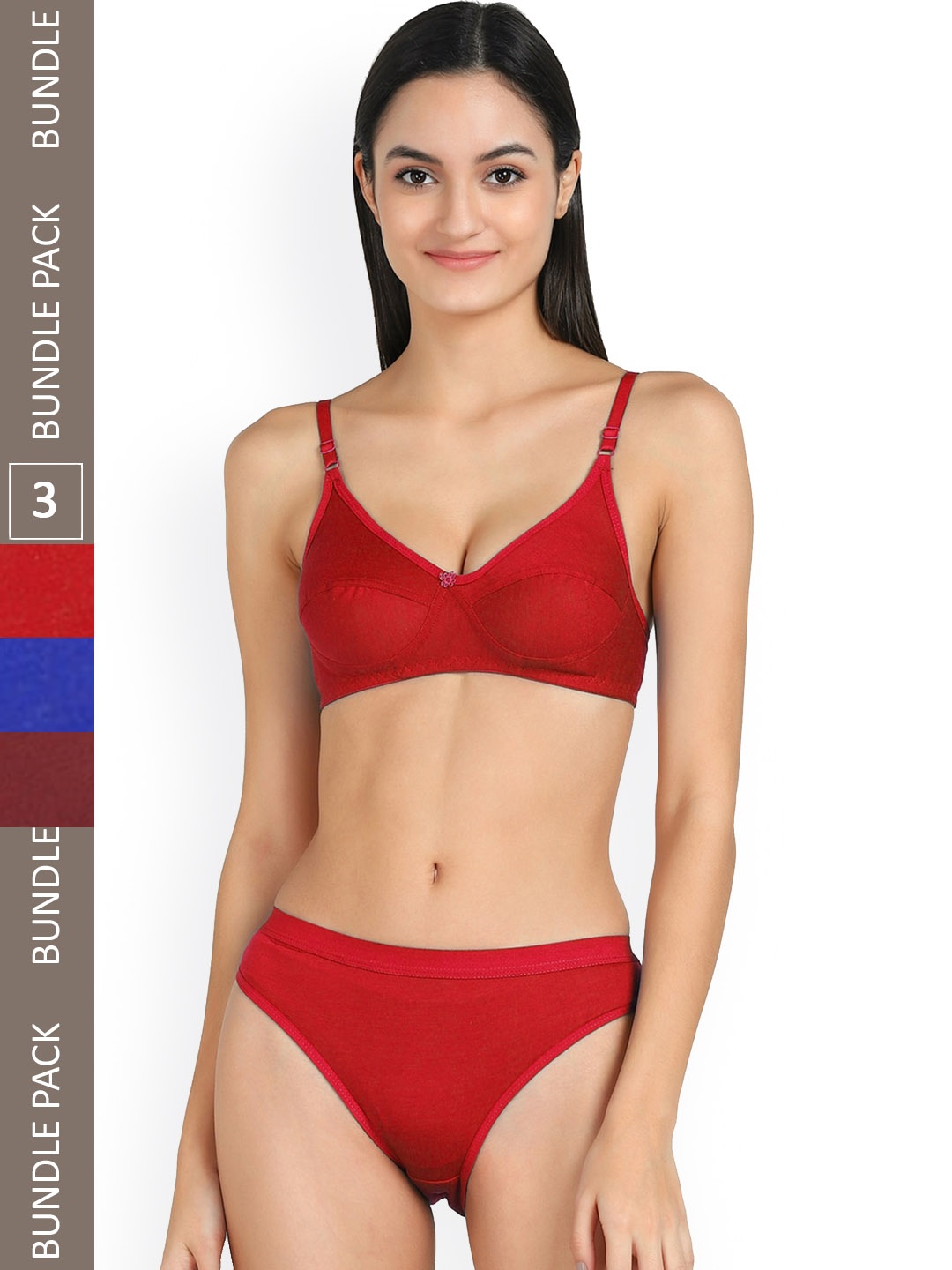 

PIBU Pack Of 3 Cotton Lingerie Set FCRuchi Setedluearoon0, Red