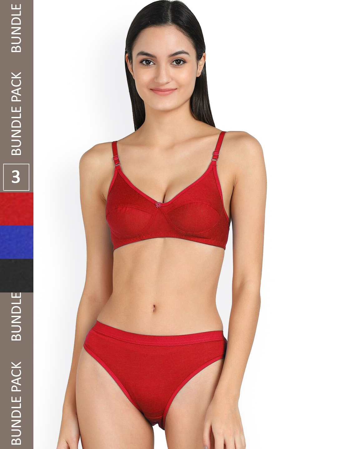 

PIBU Pack Of 3 Cotton Lingerie Set FC_B_Ruchi Set_Red ,Black,Blue_30