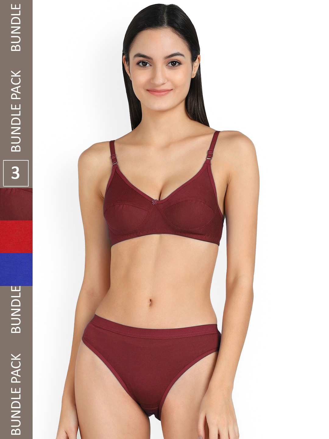 

Aamarsh Pack Of 3 Cotton Lingerie Set, Red