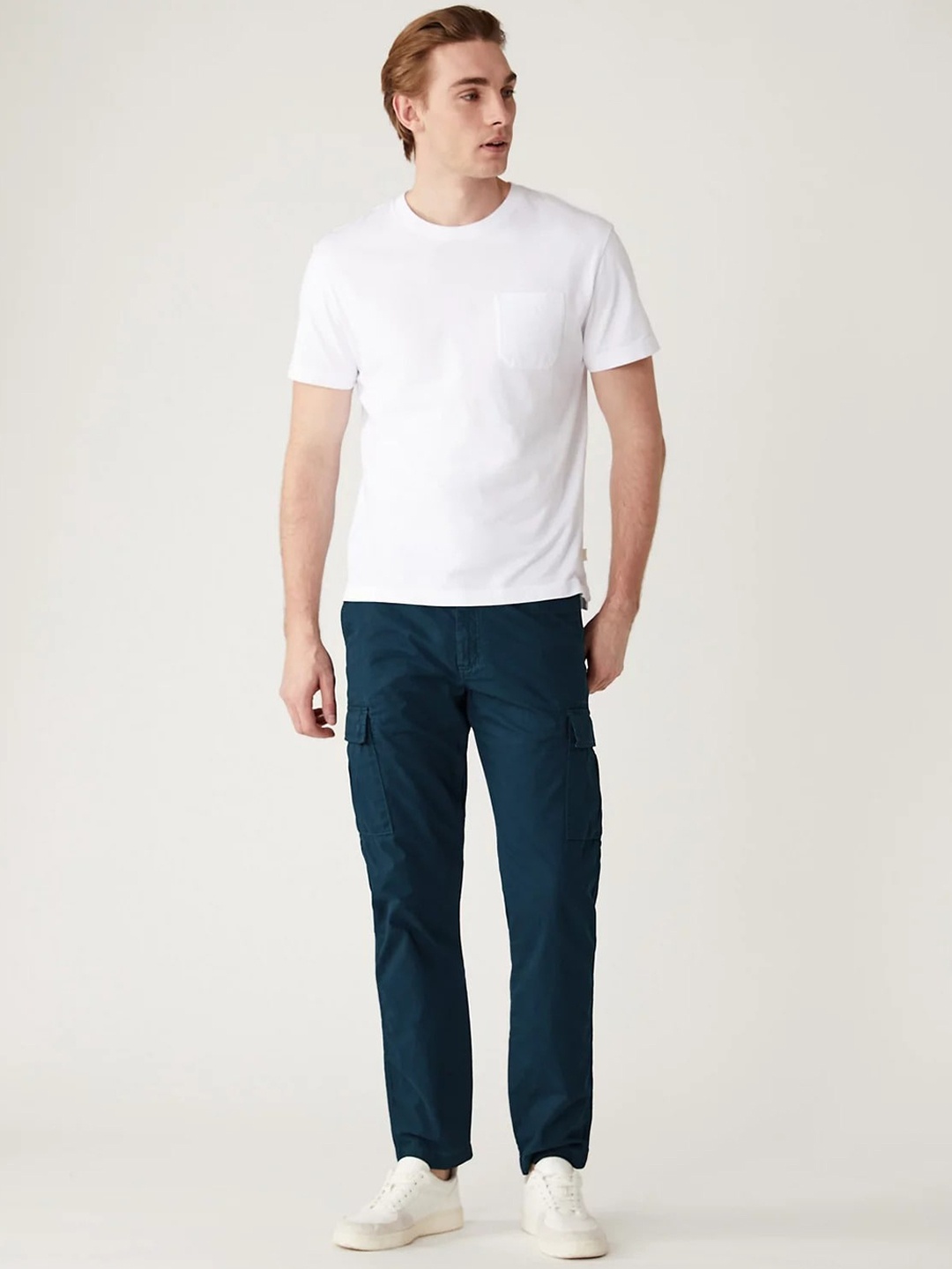 

Marks & Spencer Men Mid-Rise Regular fit Pure Cotton Cargos, Blue