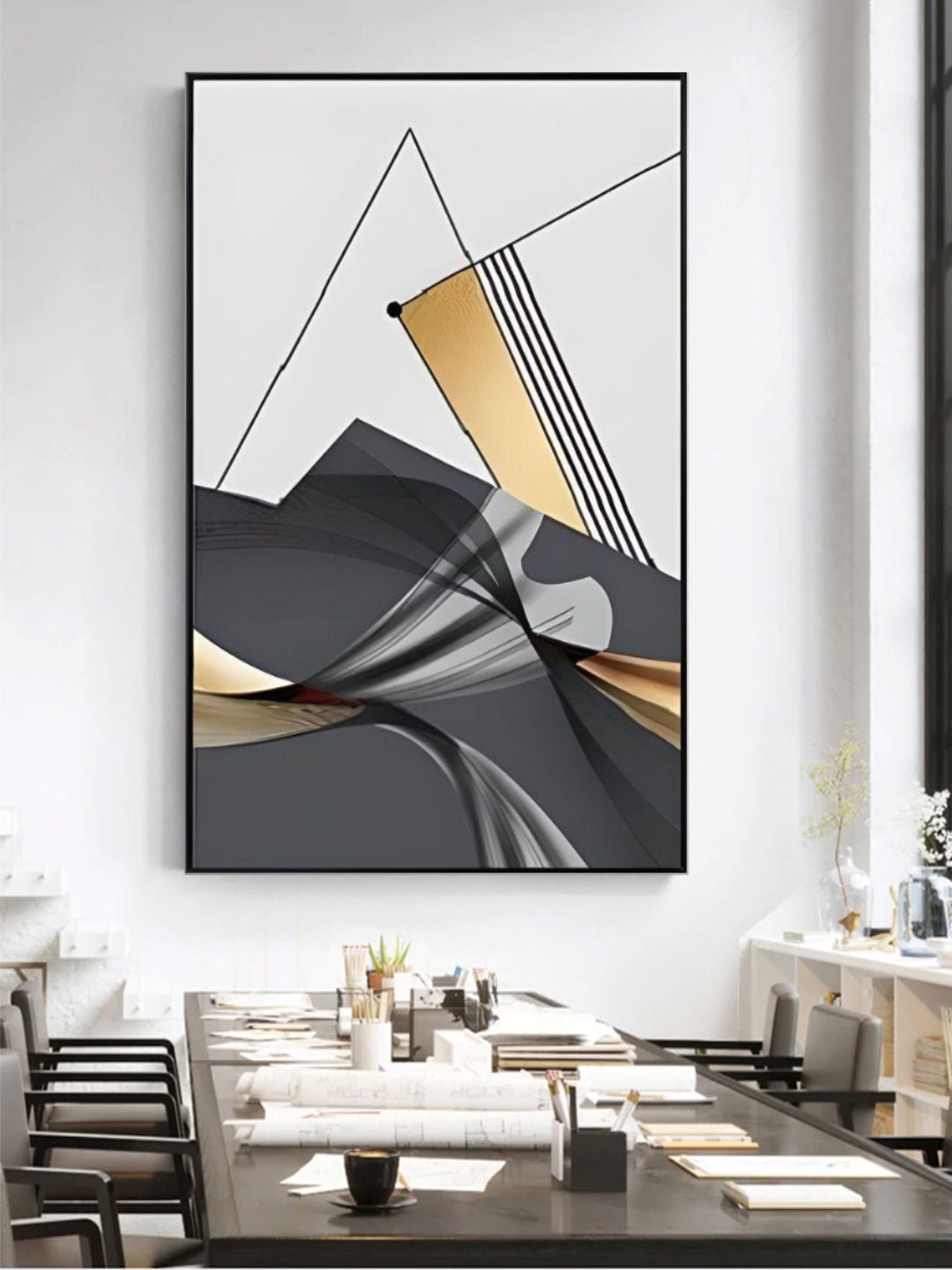 

THE HANDMADE FLAIR Grey & Metallic-Colored Abstract Printed Framed Wall Art