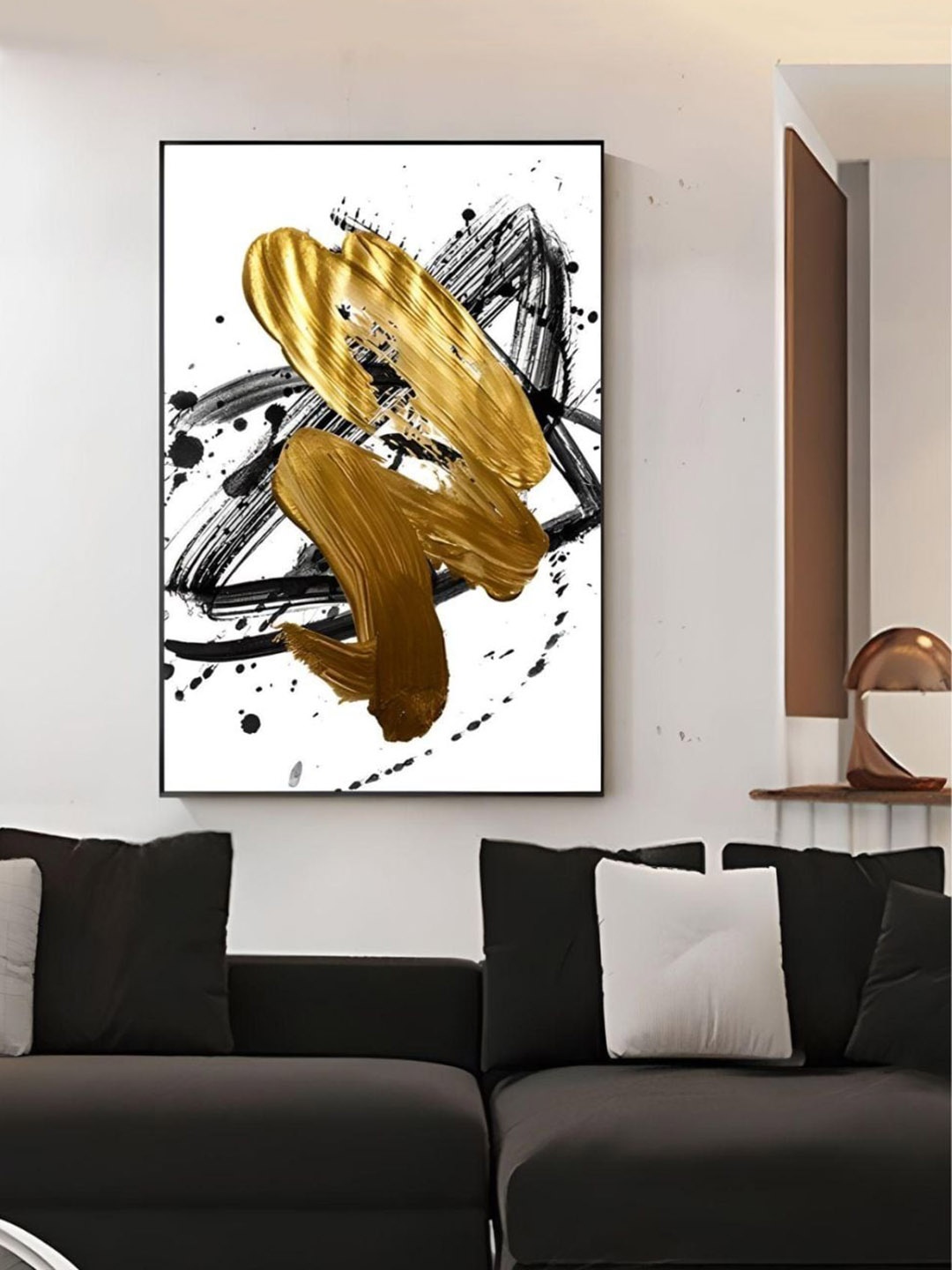 

THE HANDMADE FLAIR White & Brown Abstract Printed Framed Wall Art