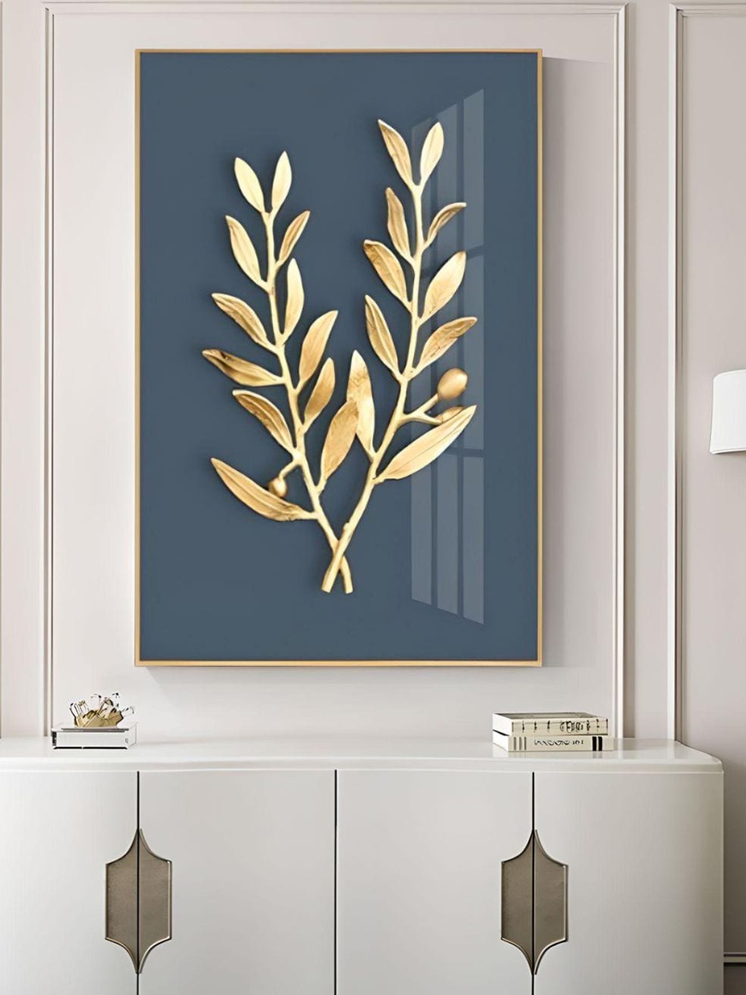 

THE HANDMADE FLAIR Navy Blue & Metallic-Color Abstract Printed Framed Wall Art