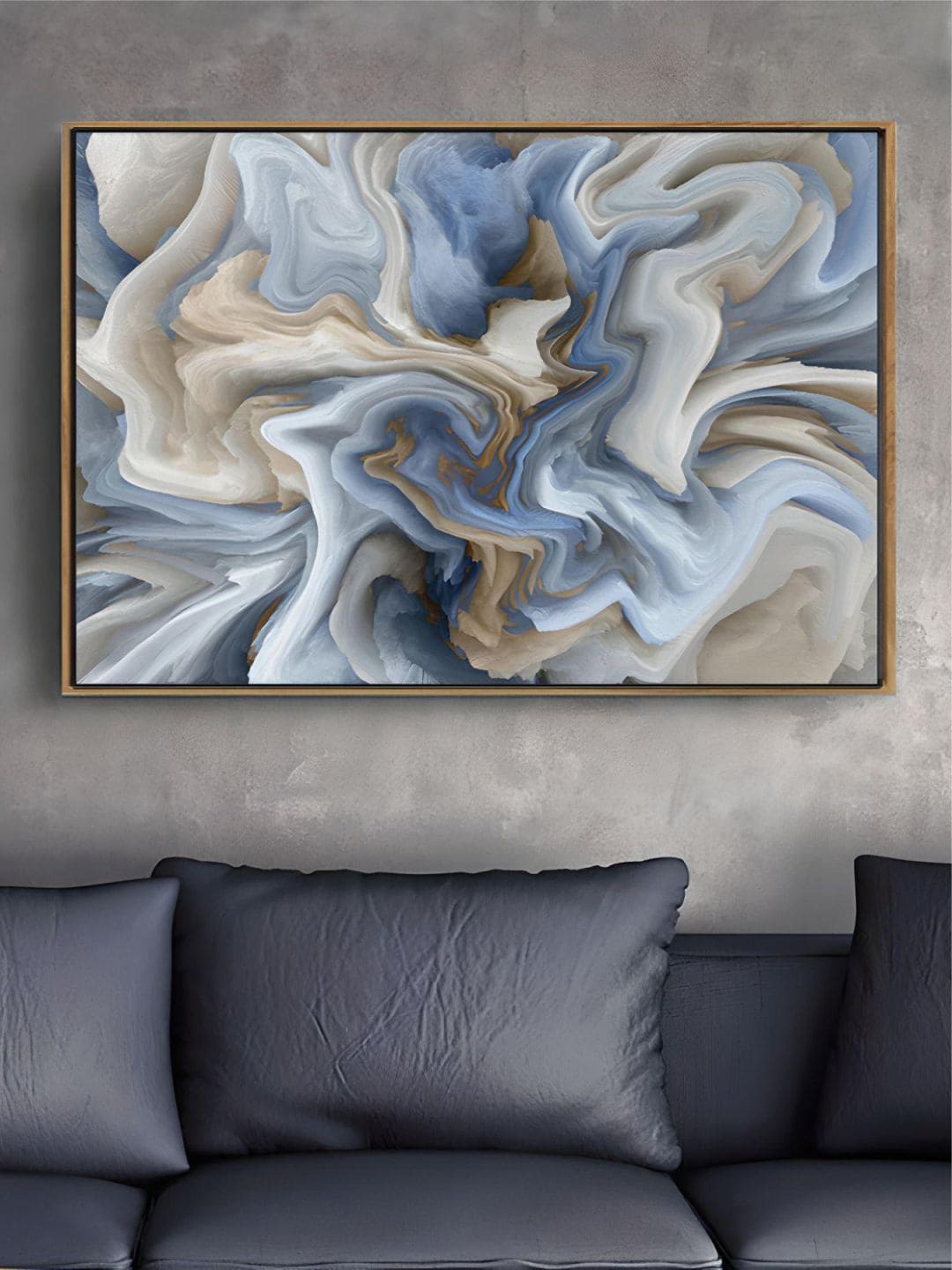 

THE HANDMADE FLAIR Blue & Beige Marble Abstraction Painting Framed Wall Art