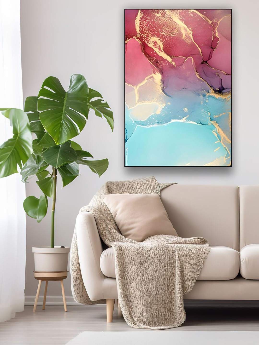 

THE HANDMADE FLAIR Crystal Porcelain Red & Blue Abstract Printed Framed Wall Art