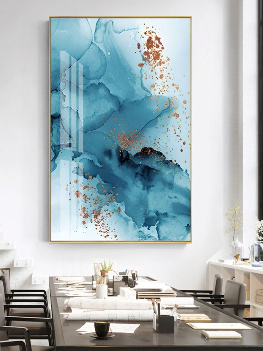 

THE HANDMADE FLAIR Crystal Porcelain Navy Blue & Metallic-Color Printed Framed Wall Art
