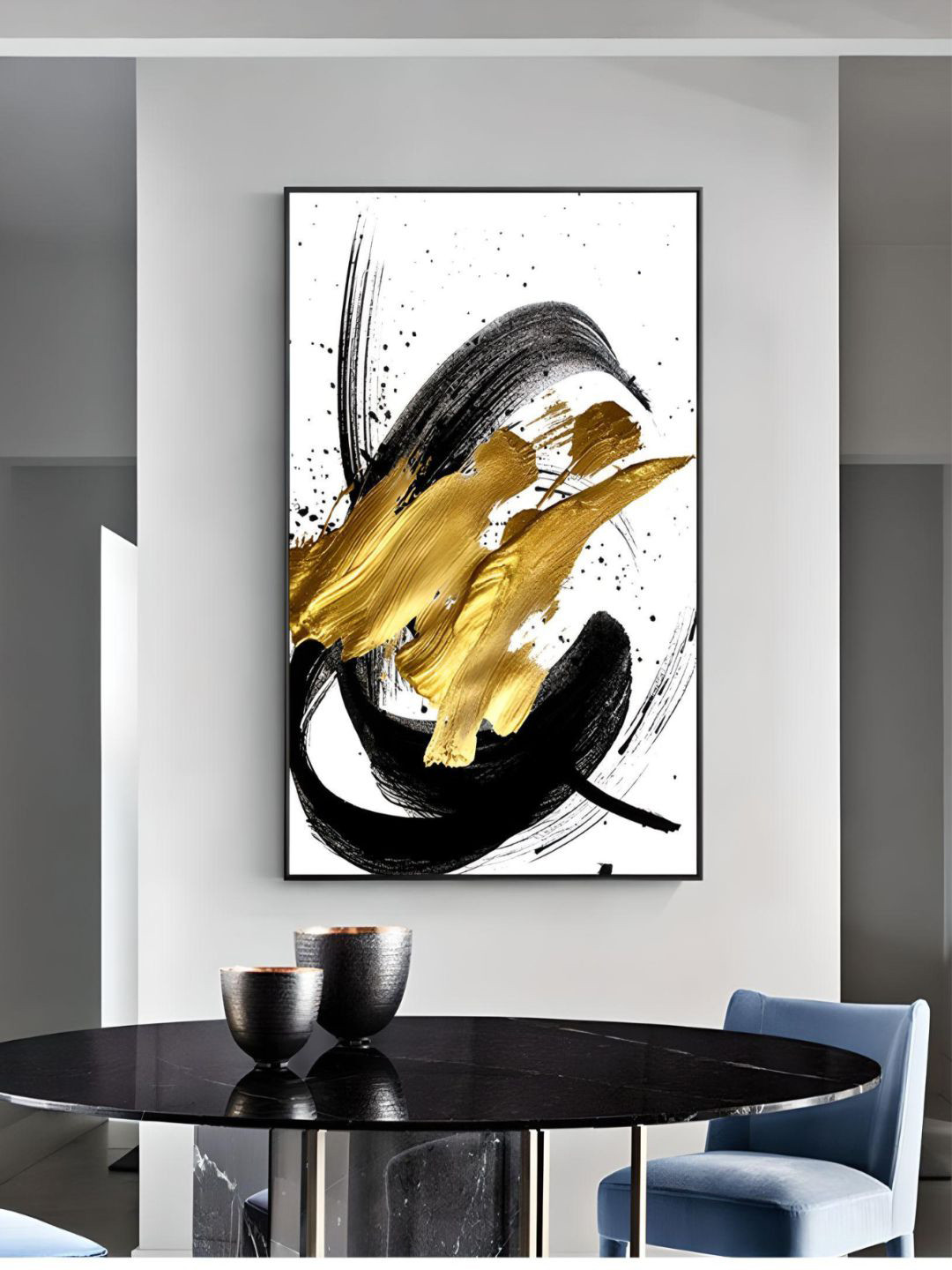 

THE HANDMADE FLAIR Black & Metallic-Color Abstract Printed Framed Wall Art, White