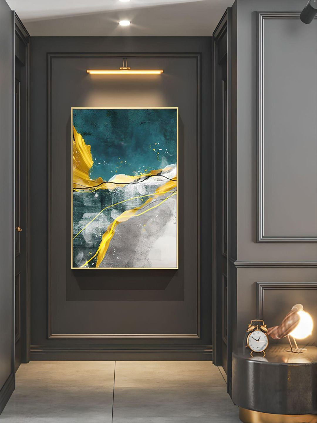 

THE HANDMADE FLAIR Teal-Green & Yellow Abstract Printed Framed Wall Art