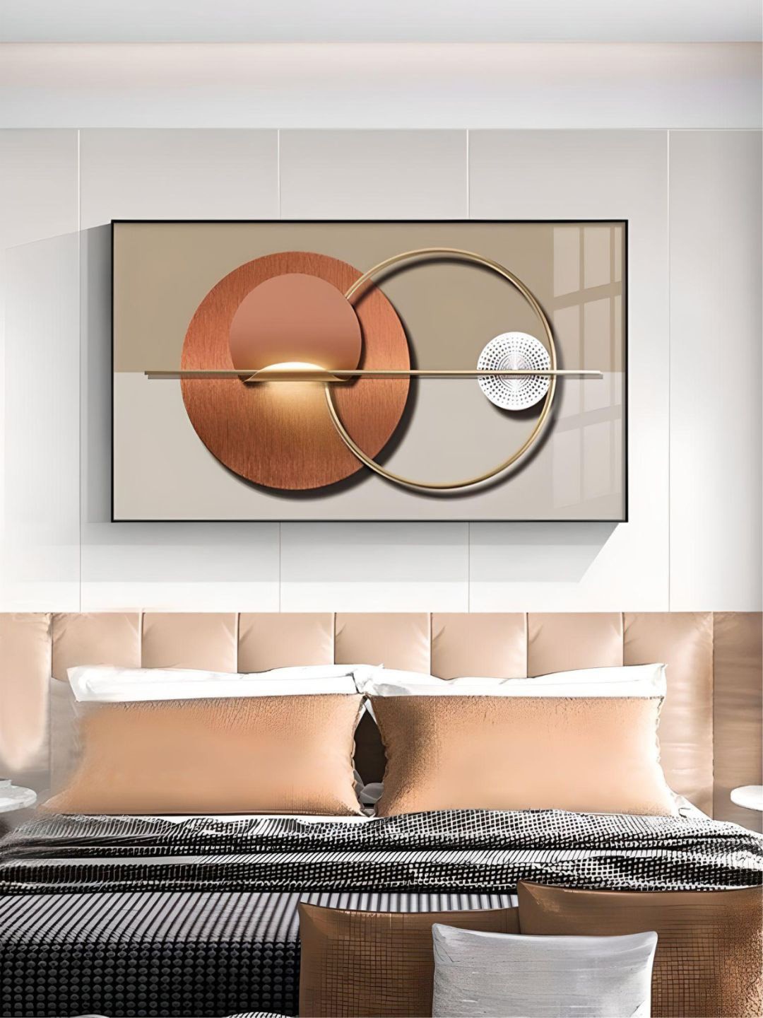 

THE HANDMADE FLAIR Crystal Porcelain Grey Sun Moon Geometry Nordic Framed Wall Art