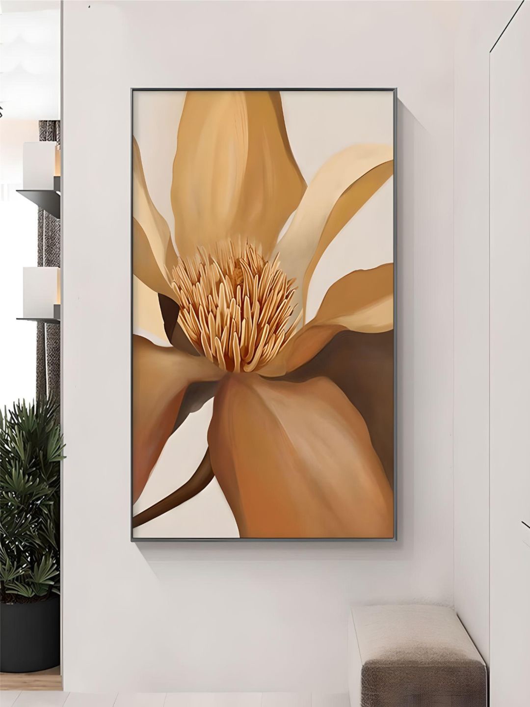 

THE HANDMADE FLAIR Beige & Brown Floral Painting Framed Wall Art