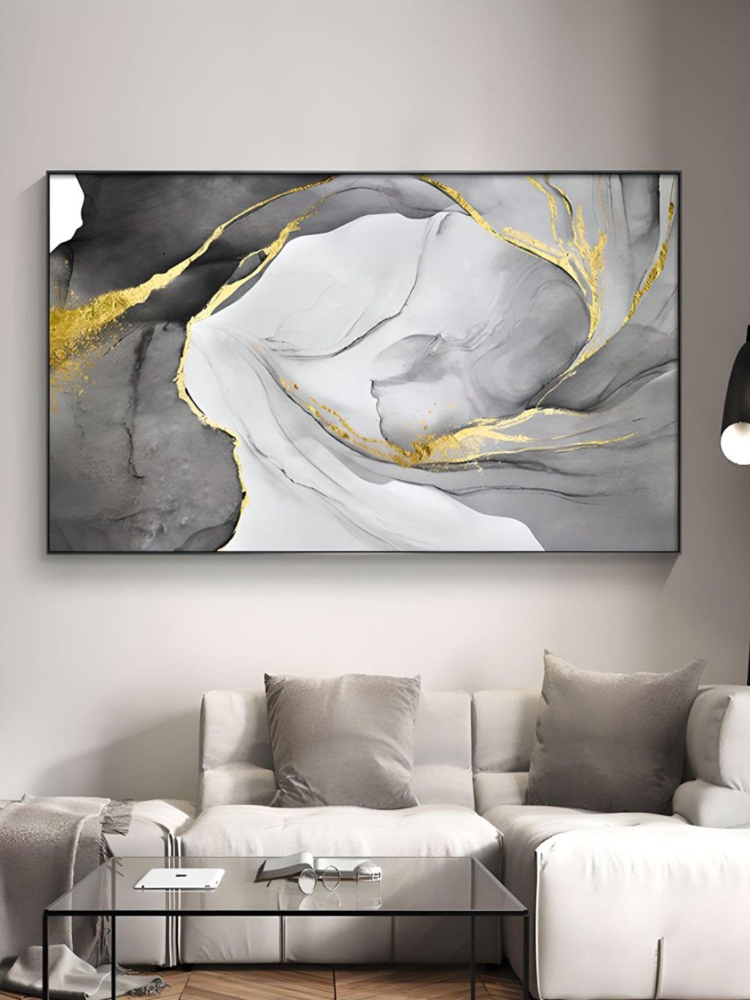 

THE HANDMADE FLAIR Grey & Black Abstract Printed Framed Wall Art