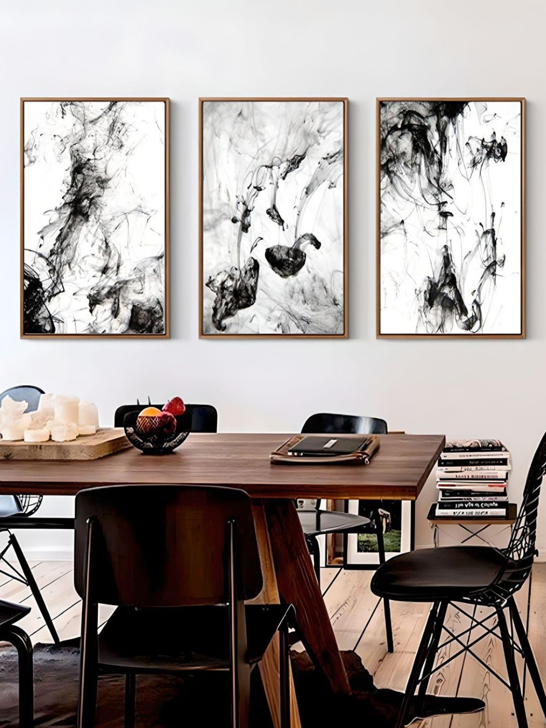 

THE HANDMADE FLAIR White & Black 3 Pieces Abstract Printed Framed Wall Arts
