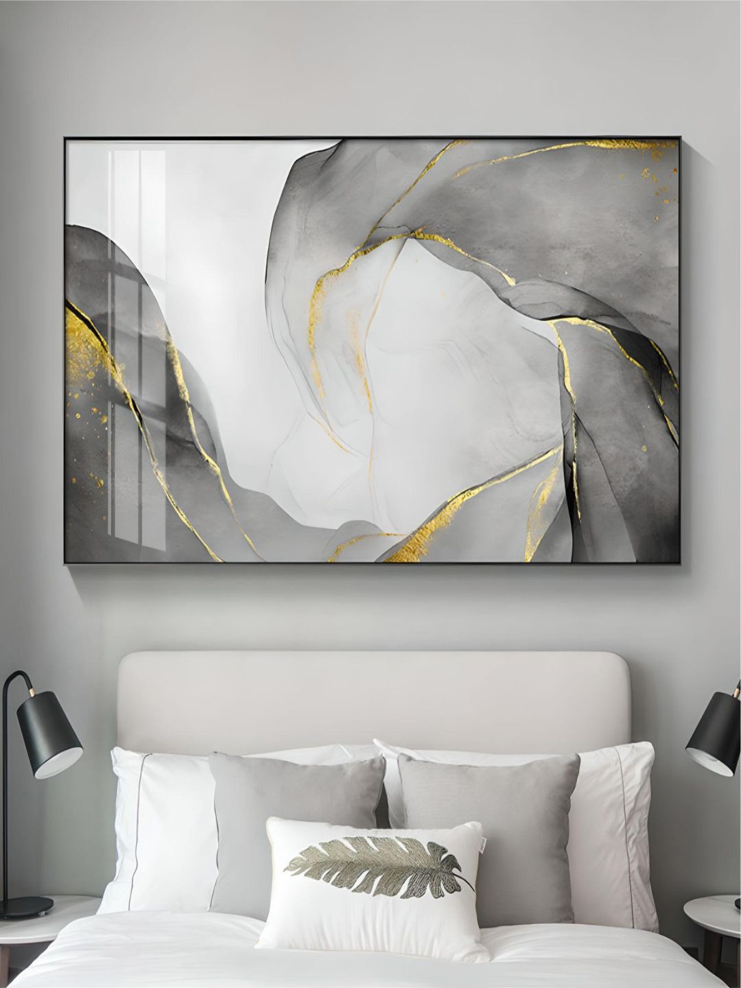 

THE HANDMADE FLAIR Grey & Metallic-Color Abstract Printed Framed Wall Art