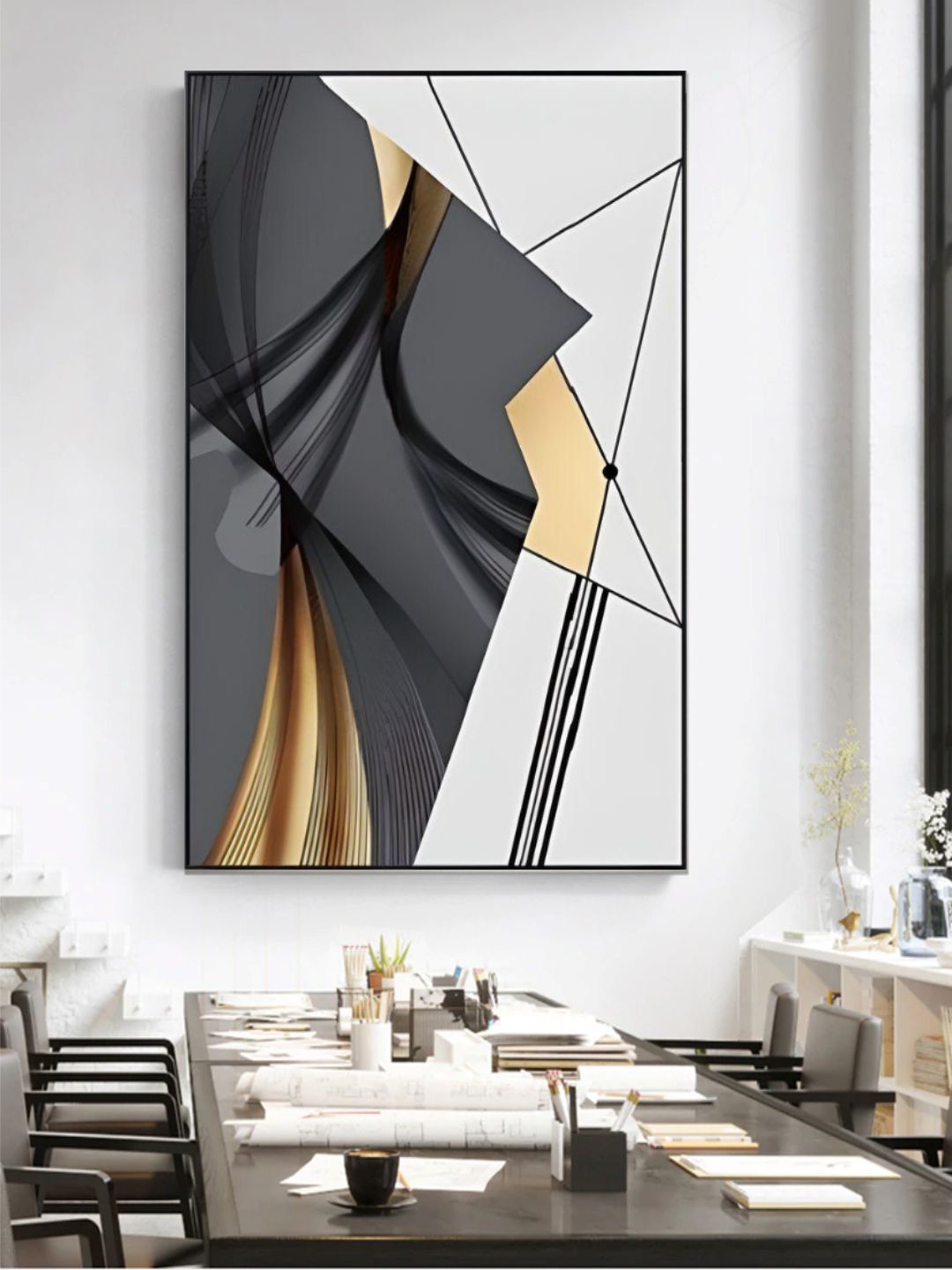 

THE HANDMADE FLAIR Black & Grey Abstract Printed Framed Wall Art