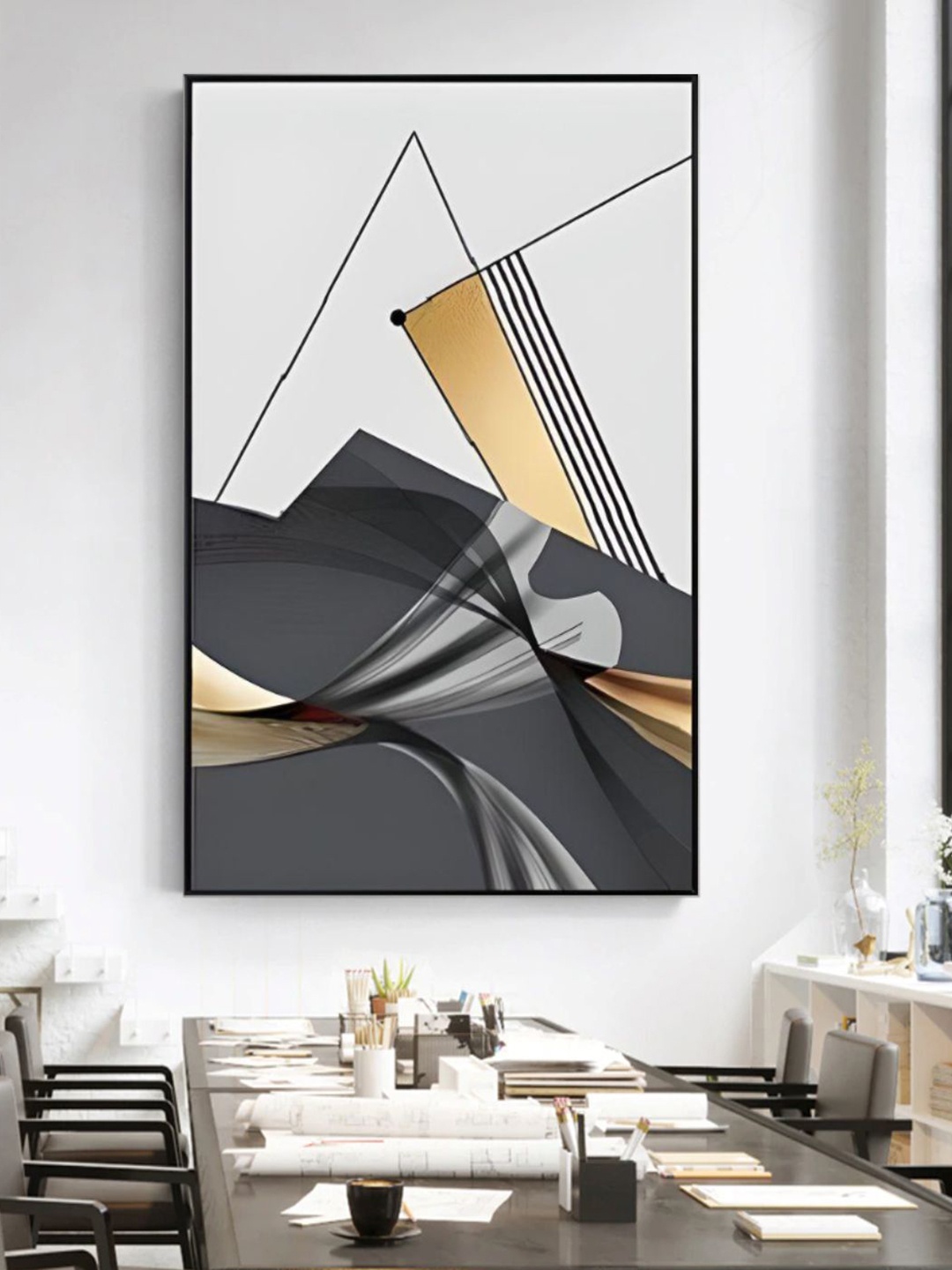 

THE HANDMADE FLAIR Grey & Metallic-Color Abstract Printed Framed Wall Art