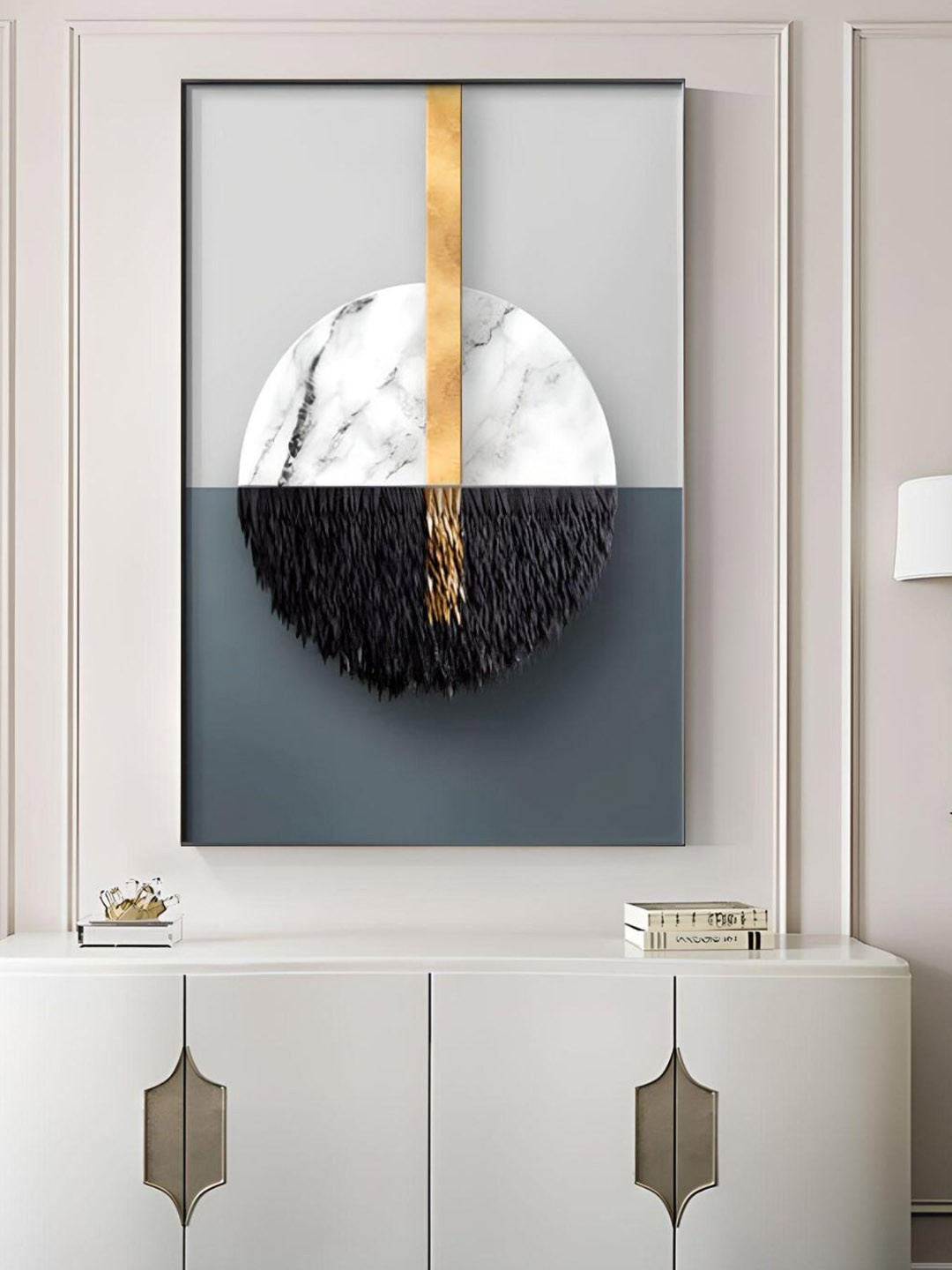 

THE HANDMADE FLAIR Grey & White Abstract Marble Curves 3d Effect Geometric Framed Wall Art