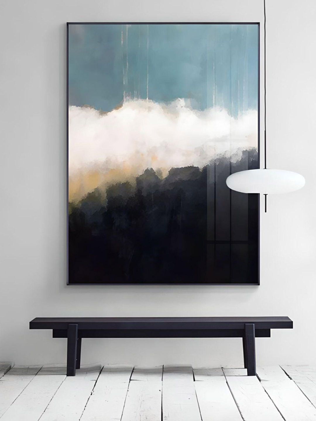 

THE HANDMADE FLAIR Black & Blue Abstract Painting Framed Wall Art