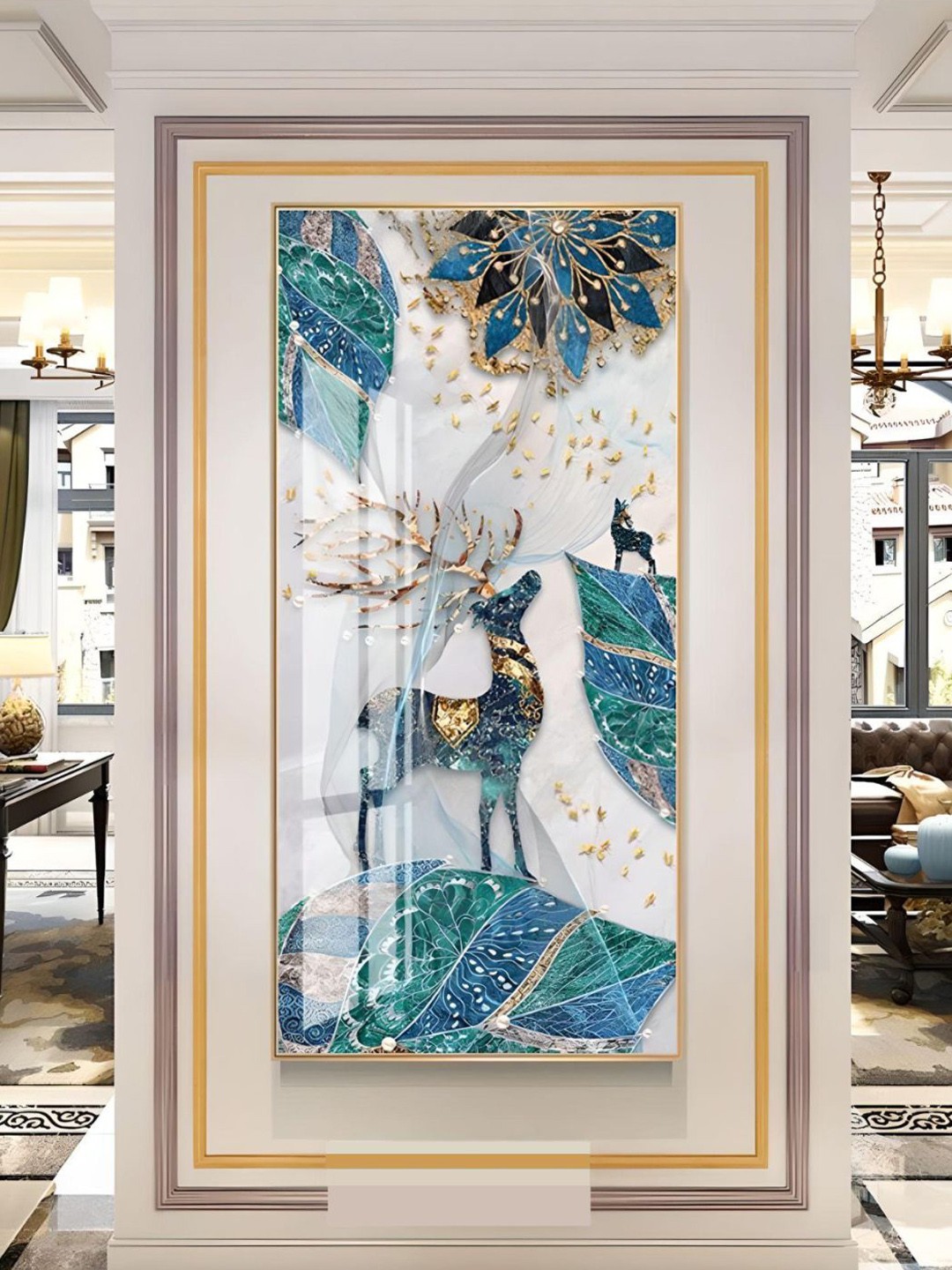 

THE HANDMADE FLAIR Crystal Porcelain White Mystical Deer Landscape Framed Wall Art