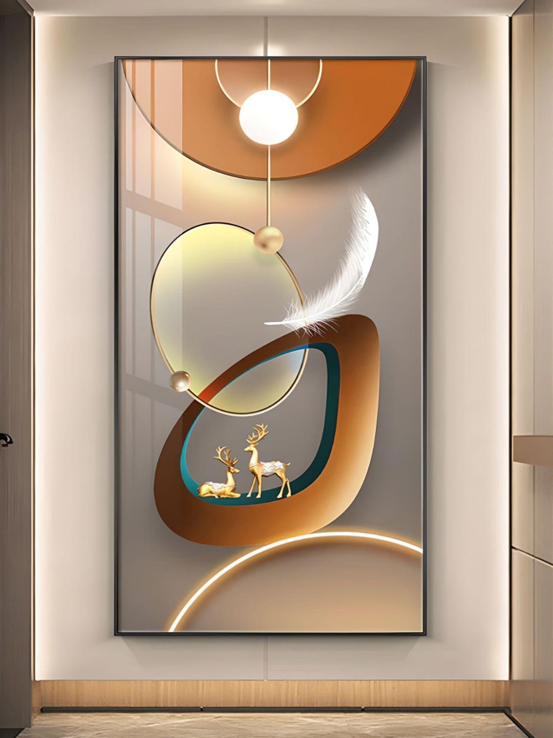 

THE HANDMADE FLAIR Grey & Orange Abstract Painting Framed Wall Art