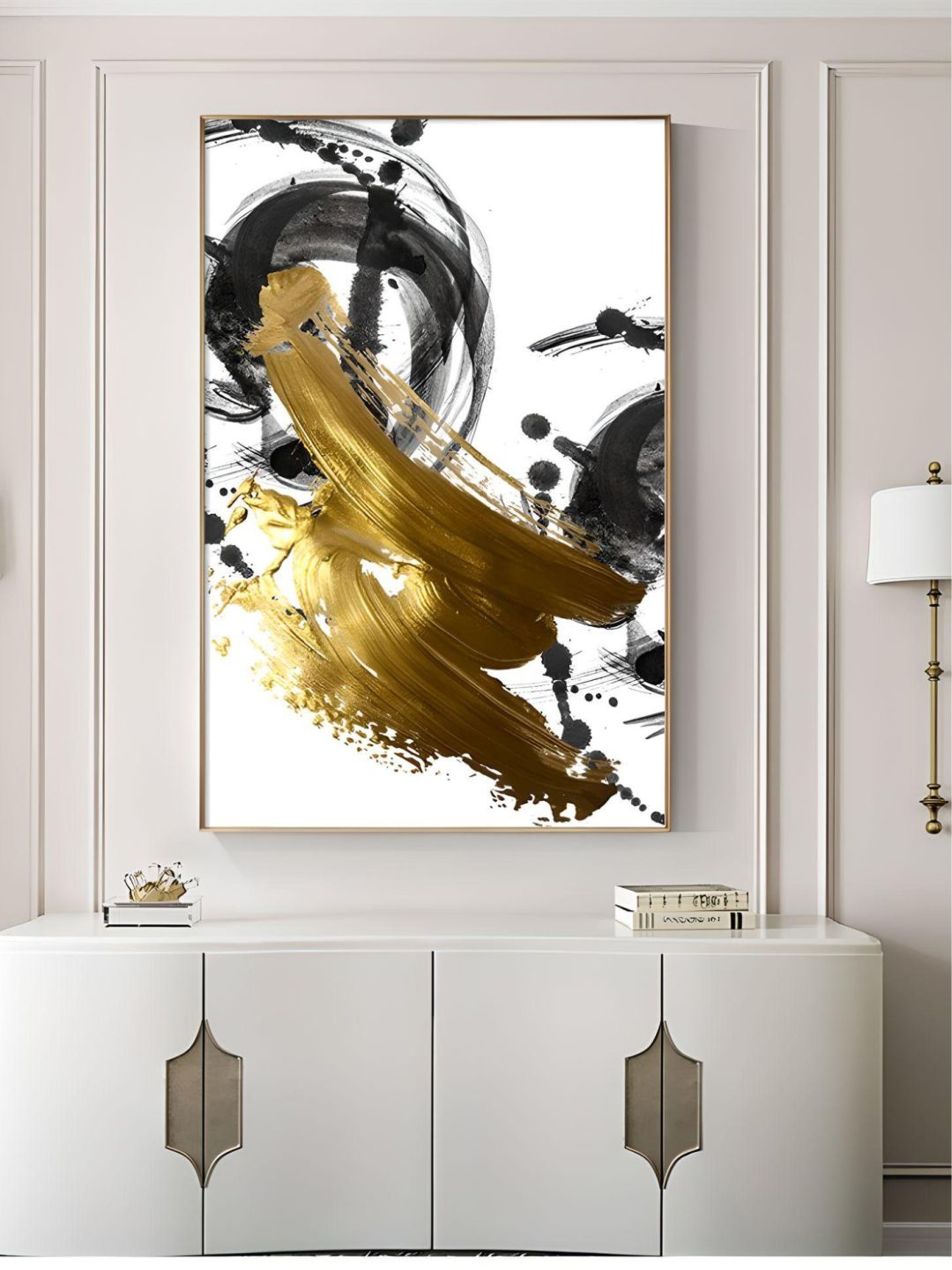 

THE HANDMADE FLAIR White & Yellow Abstract Printed Framed Wall Art