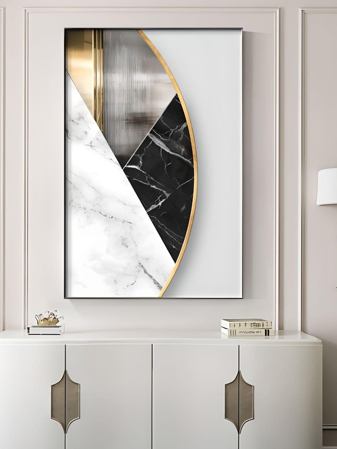 

THE HANDMADE FLAIR Grey & Black Curves 3d Effect Geometric Painted Wall Art