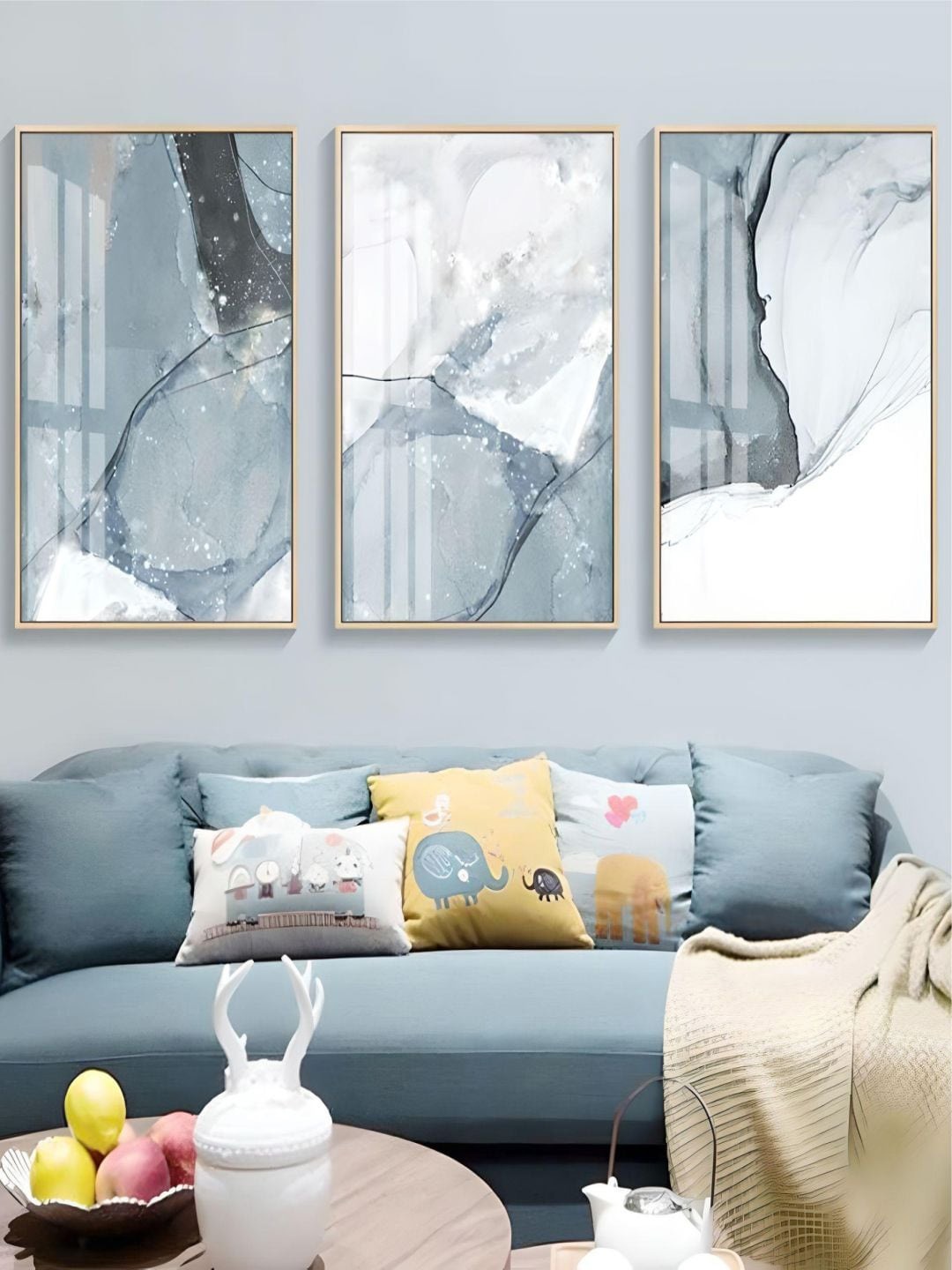 

THE HANDMADE FLAIR 3-Pcs Blue & White Marble Nordic Painting Wall Art