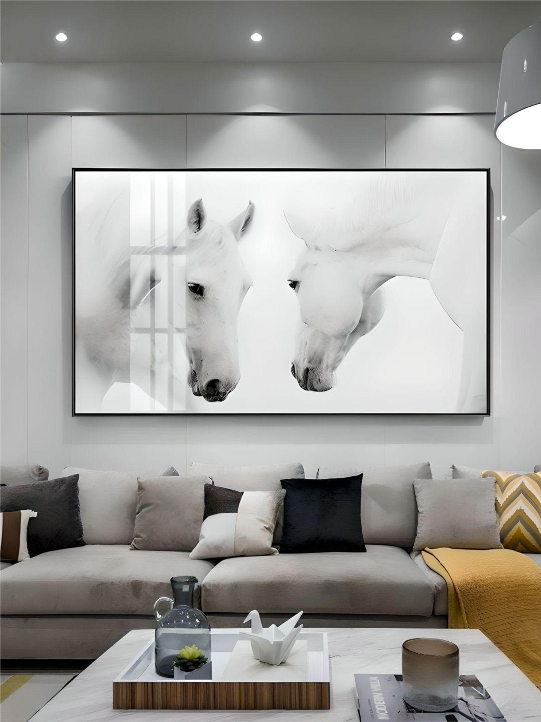 

THE HANDMADE FLAIR White Beautiful Horse Painting Wall Art