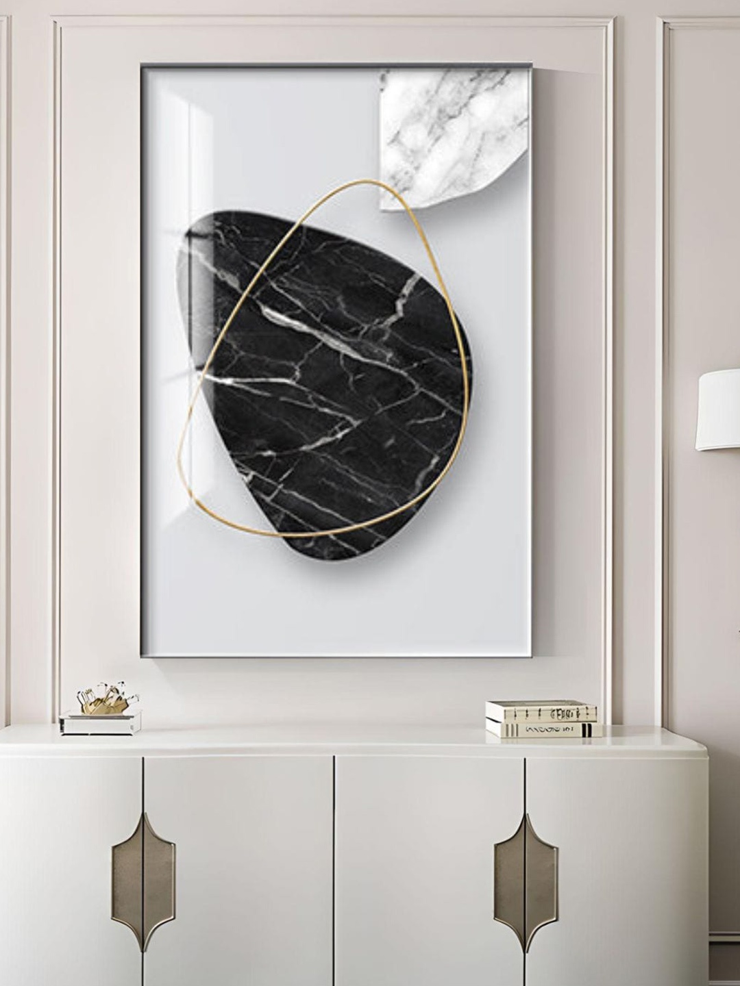 

THE HANDMADE FLAIR Crystal Porcelain Black & Grey 3d Effect Geometric Painting Wall Art