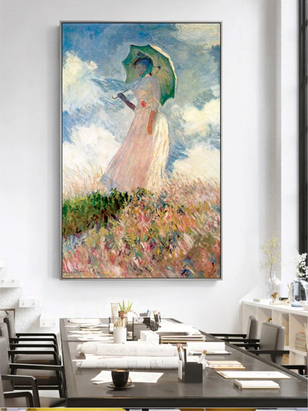 

THE HANDMADE FLAIR Blue & Green Monet Woman Painting Wall Art, White