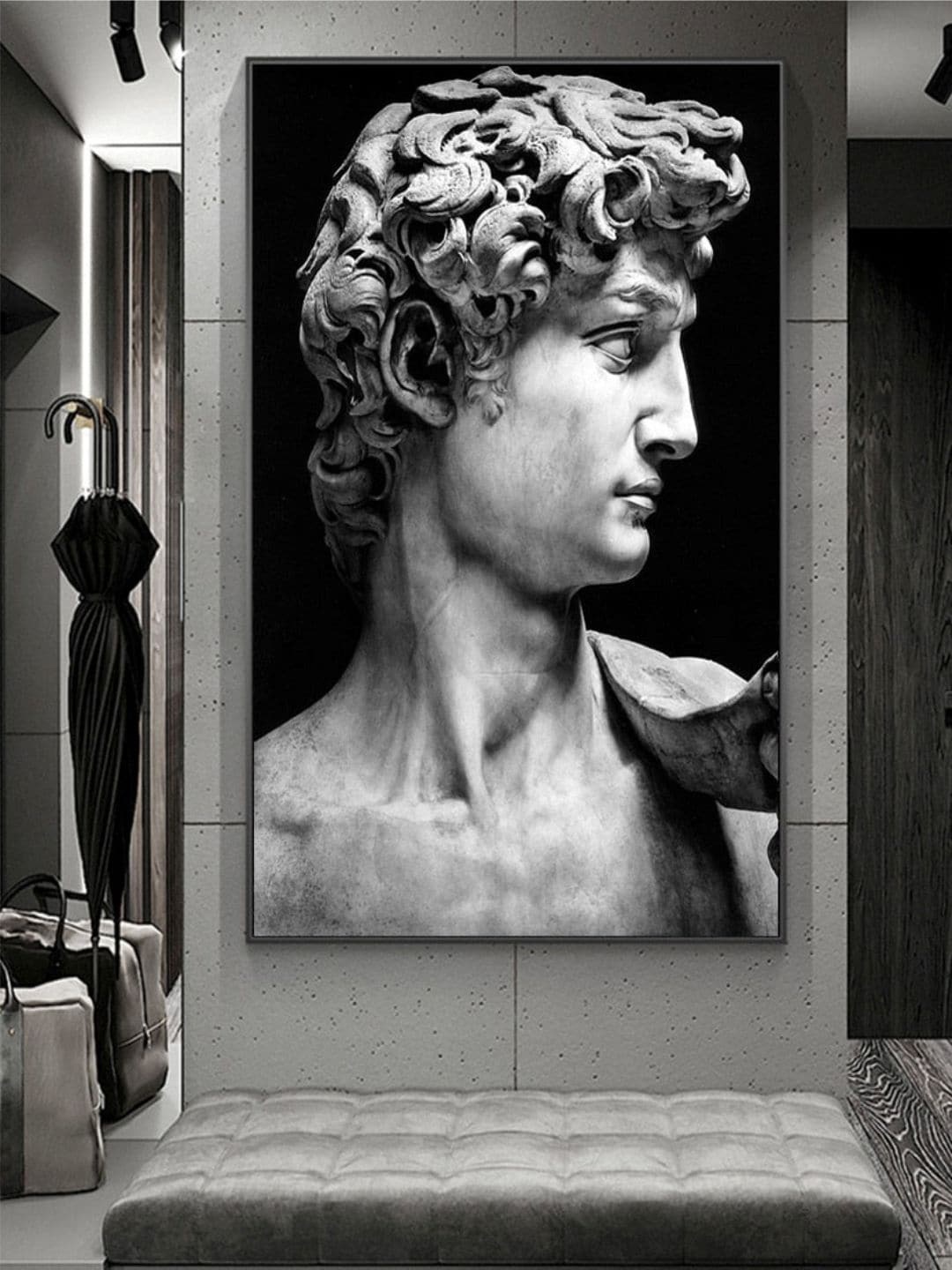 

THE HANDMADE FLAIR Black & Grey Renaissance Sculpture Michelangelo David Statue Wall Art