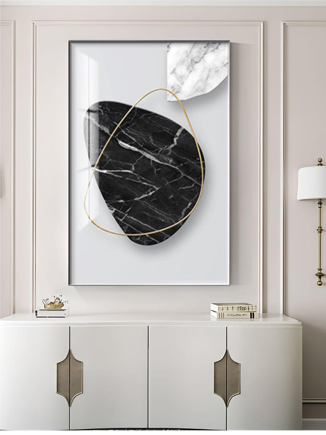 

THE HANDMADE FLAIR Crystal Porcelain Black Marble Curves 3D Effect Geometric Wall Art