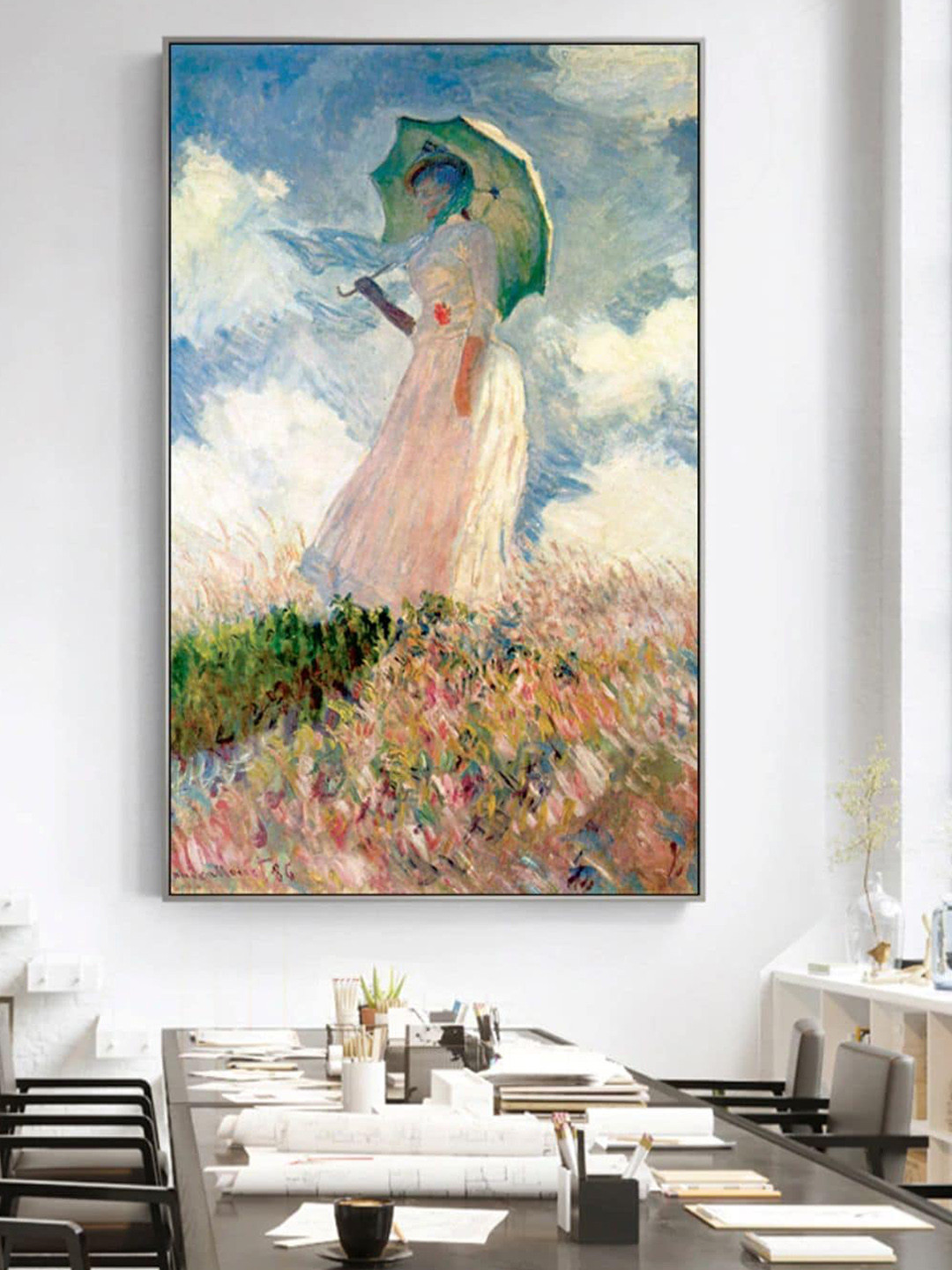 

THE HANDMADE FLAIR White & Green Woman with a Parasol Painting Wall Art
