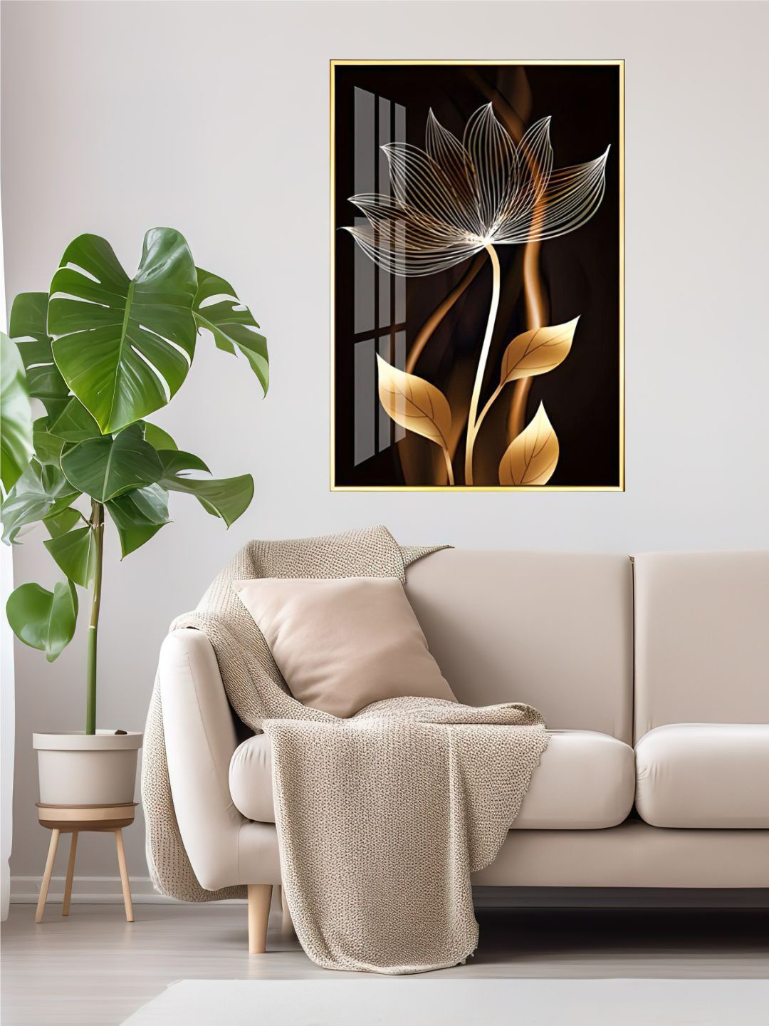 

THE HANDMADE FLAIR Crystal Porcelain Brown & Beige Floral Painting Wall Art
