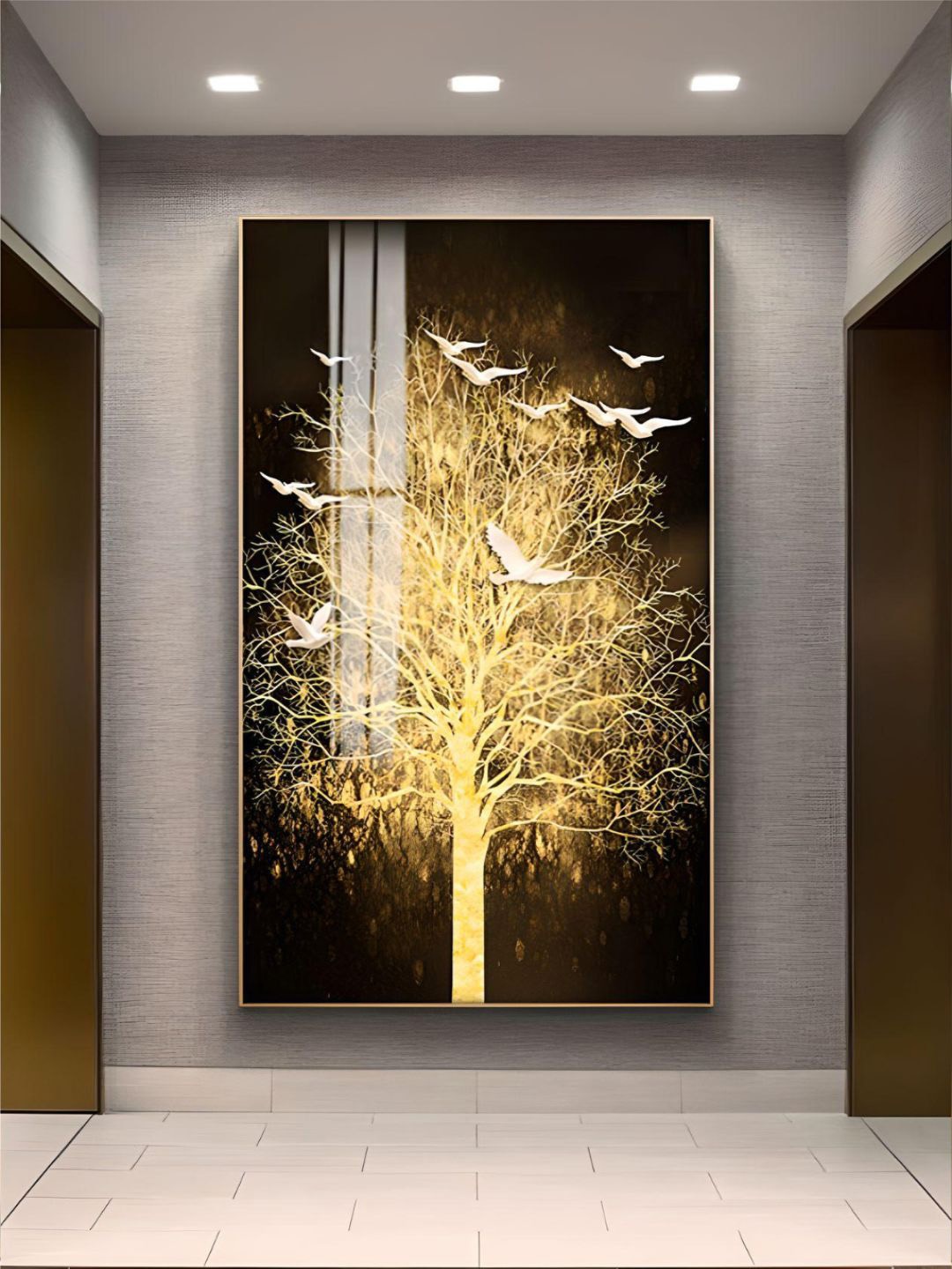 

THE HANDMADE FLAIR Crystal Porcelain Gold Toned Tree Framed Wall Art, Brown