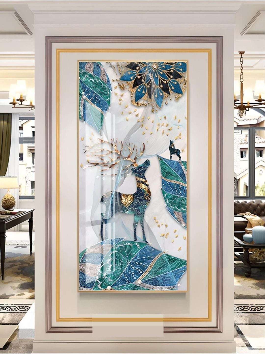 

THE HANDMADE FLAIR Green & Blue Mystical Deer Painting Wall Art