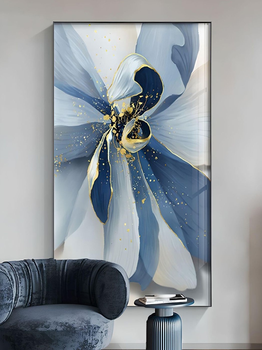 

THE HANDMADE FLAIR Blue & Grey Abstract Floral Painting Framed Wall Art