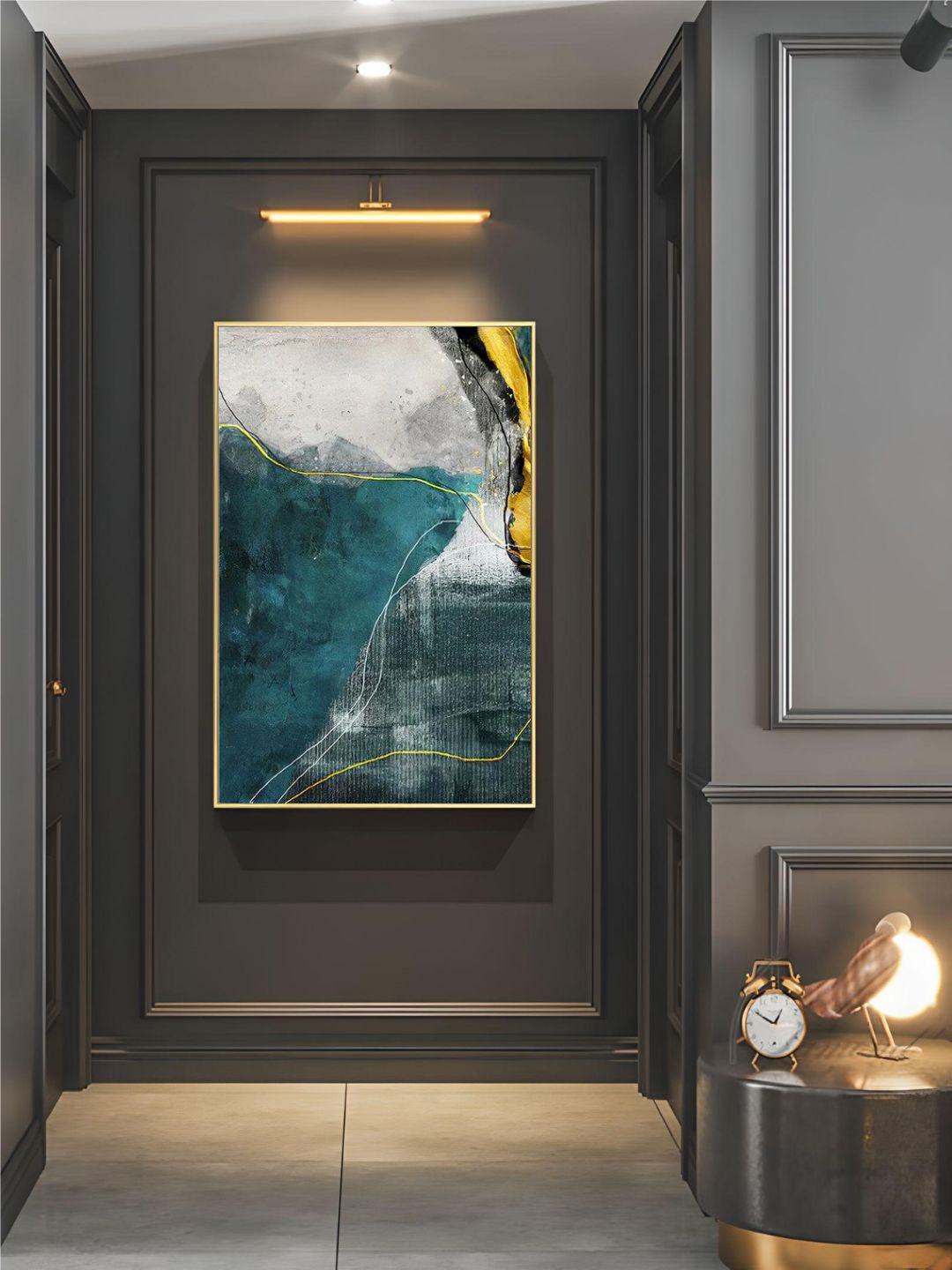 

THE HANDMADE FLAIR Crystal Porcelain Green & Grey Abstract Painted Wall Art