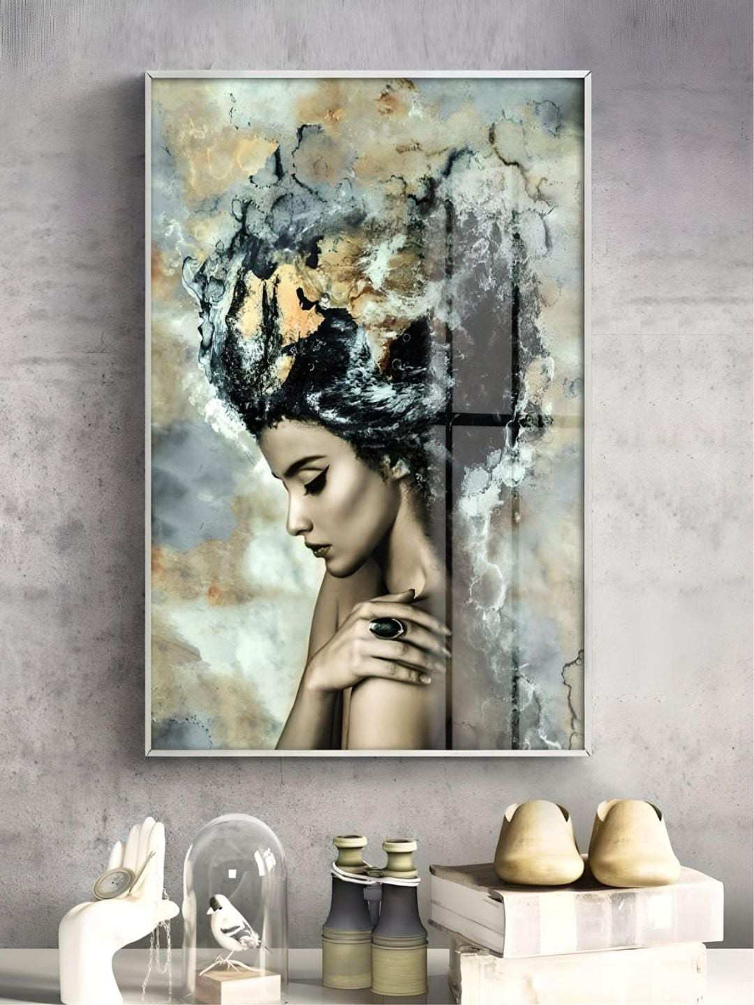 

THE HANDMADE FLAIR Crystal Porcelain Beige Abstract Nordic Fashion Painting Wall Art