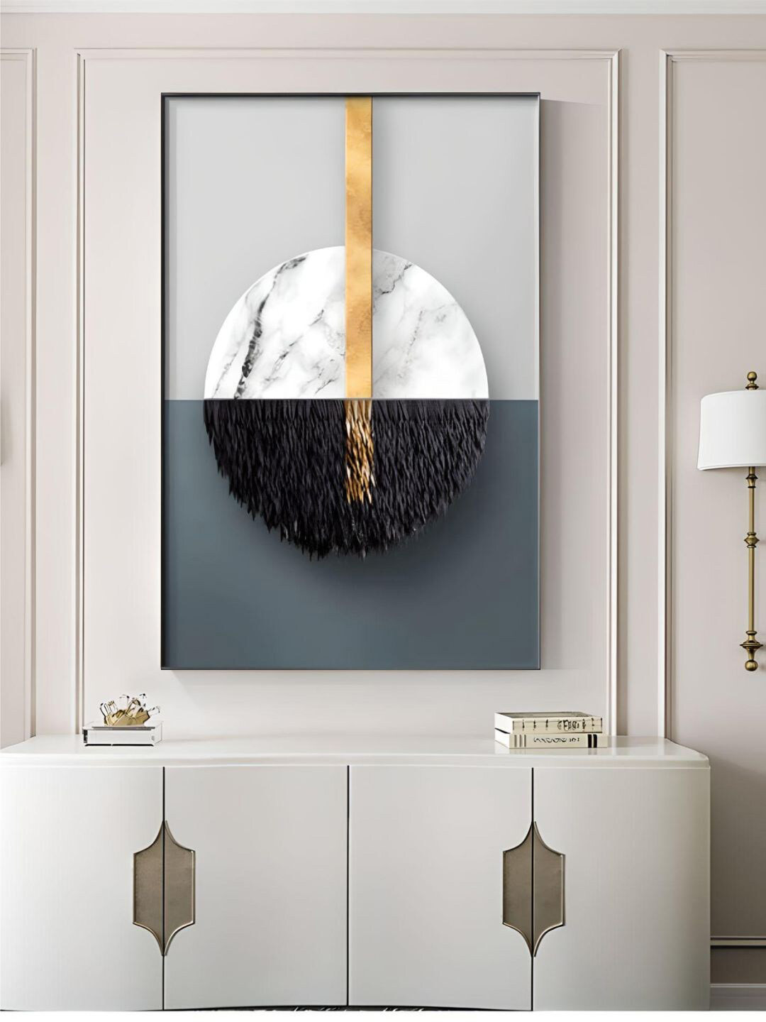 

THE HANDMADE FLAIR Grey & White 3d Effect Painted Wall Art