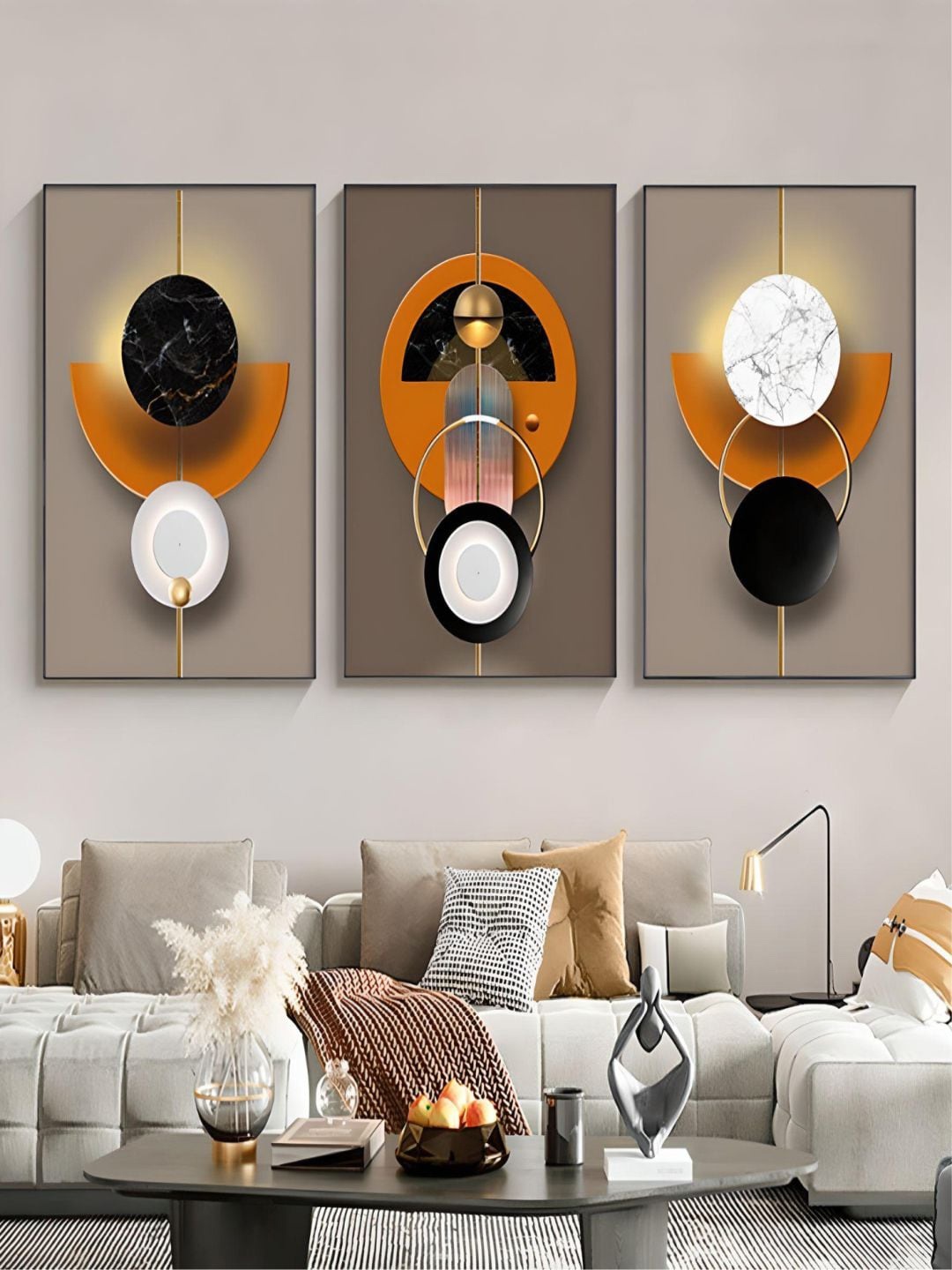 

THE HANDMADE FLAIR 3-Pcs Black & Brown Abstract Elements Painting Wall Art