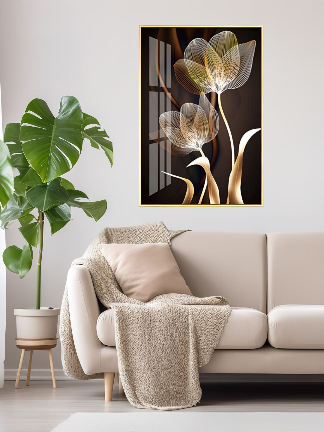 

THE HANDMADE FLAIR Brown & Beige Floral Painted Wall Art