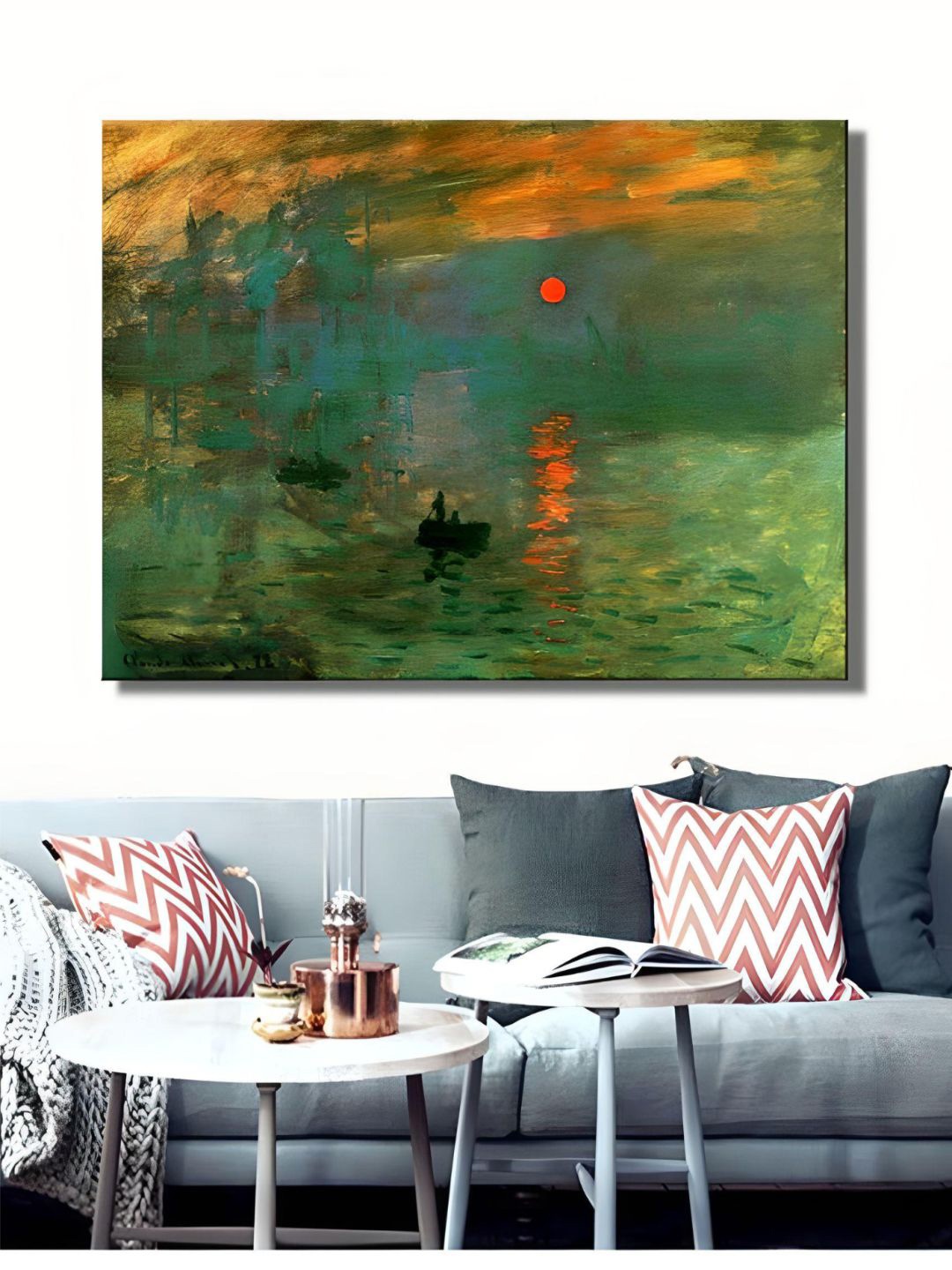 

THE HANDMADE FLAIR Green & Yellow Sunrise Impressionist Painted Wall Art