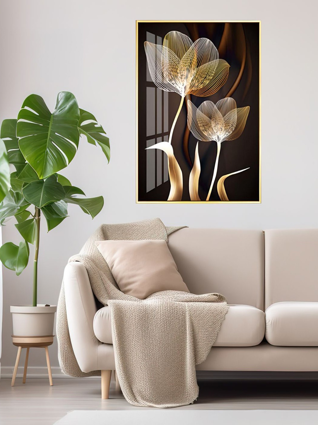 

THE HANDMADE FLAIR Crystal Porcelain Yellow & Brown Floral Painted Wall Art