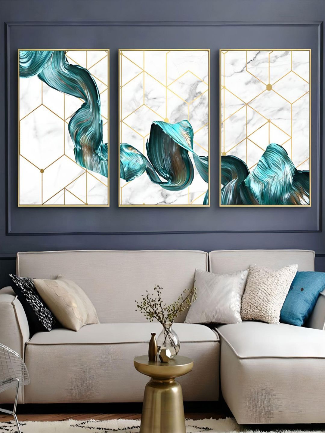 

THE HANDMADE FLAIR Turquoise Blue & White Abstract Painting Wall Art
