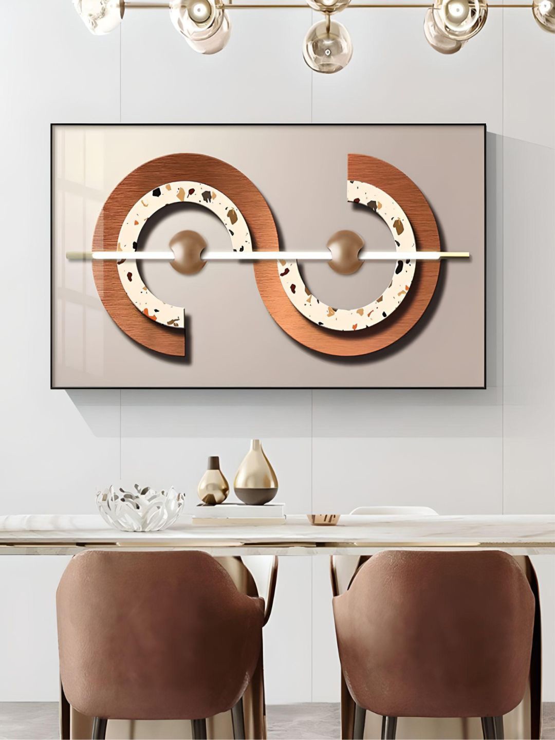 

THE HANDMADE FLAIR Brown & Beige Sun Moon Geometry Painting Wall Art